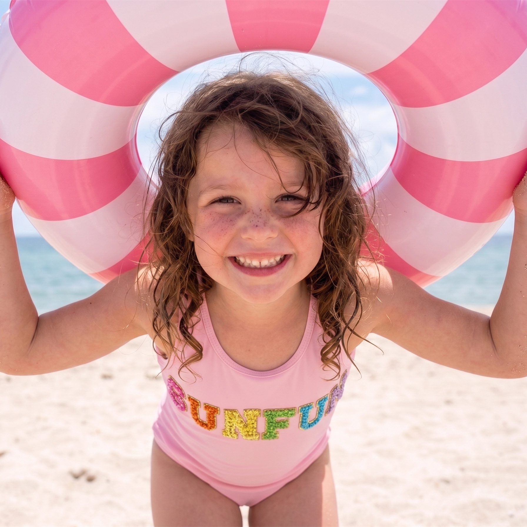 2Bunnies Girls' Rhinestone Sequin Letter One-Piece Swimsuit