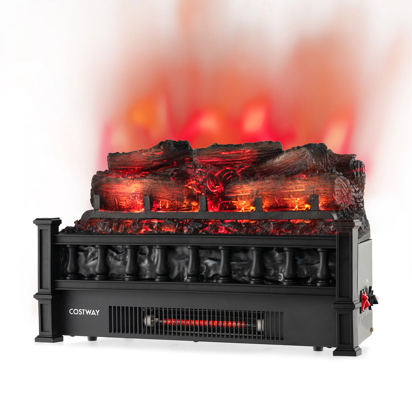 LJG 20 Inch Electric Fireplace Heater with Realistic Pinewood Ember Bed