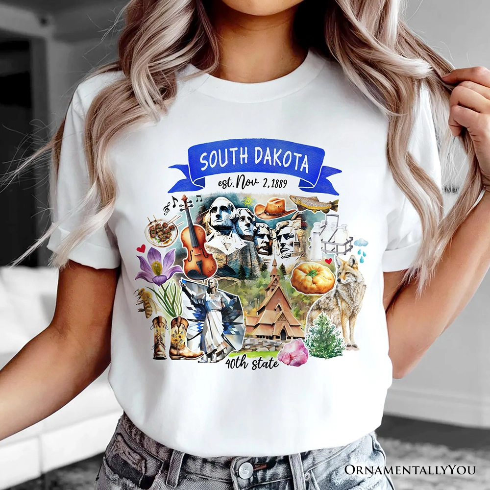 OrnamentallyYou Unisex Artistic South Dakota State Themes And Landmarks T-Shirt