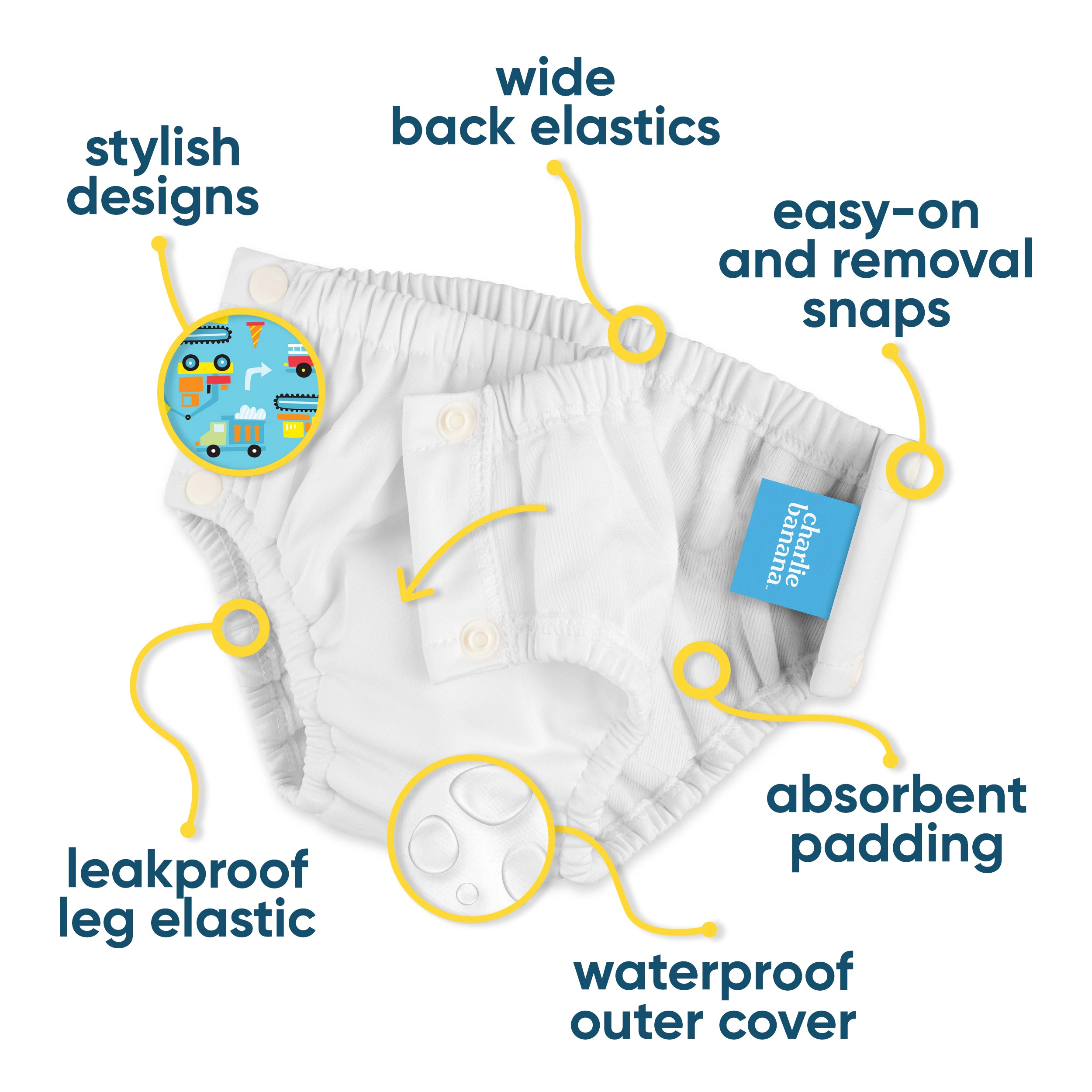 Charlie Banana Reusable Potty Training Pants Snaps Medium - Construction