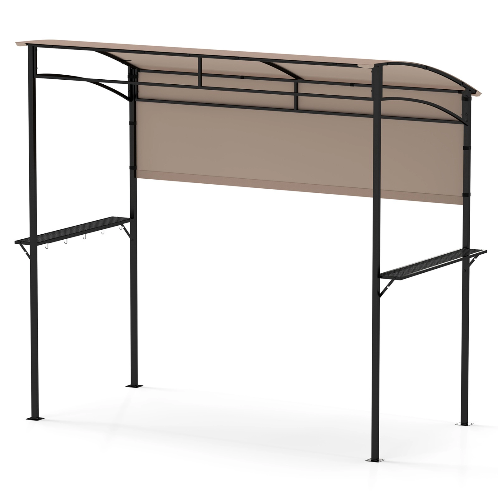 SUGIFT Outdoor BBQ Gazebo Canopy with Sidewall Metal Shelves Hooks and Bottle Openers 7.8 x 4.4 x 6.9 in Brown