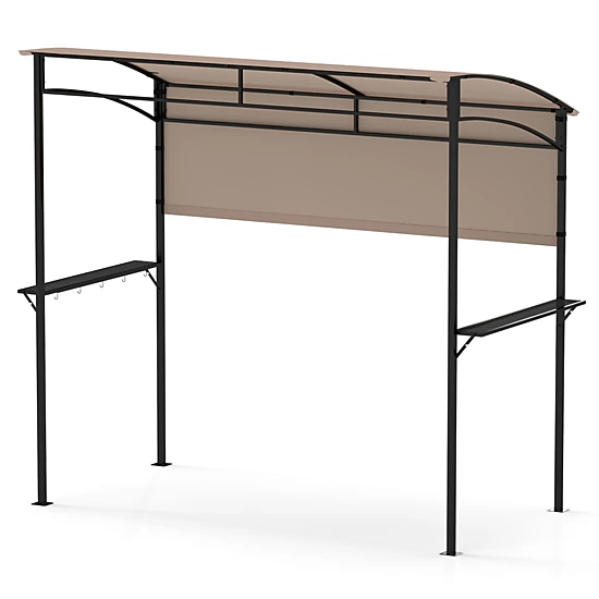 SUGIFT Outdoor BBQ Gazebo Canopy with Sidewall Metal Shelves Hooks and Bottle Openers 7.8 x 4.4 x 6.9 in Brown