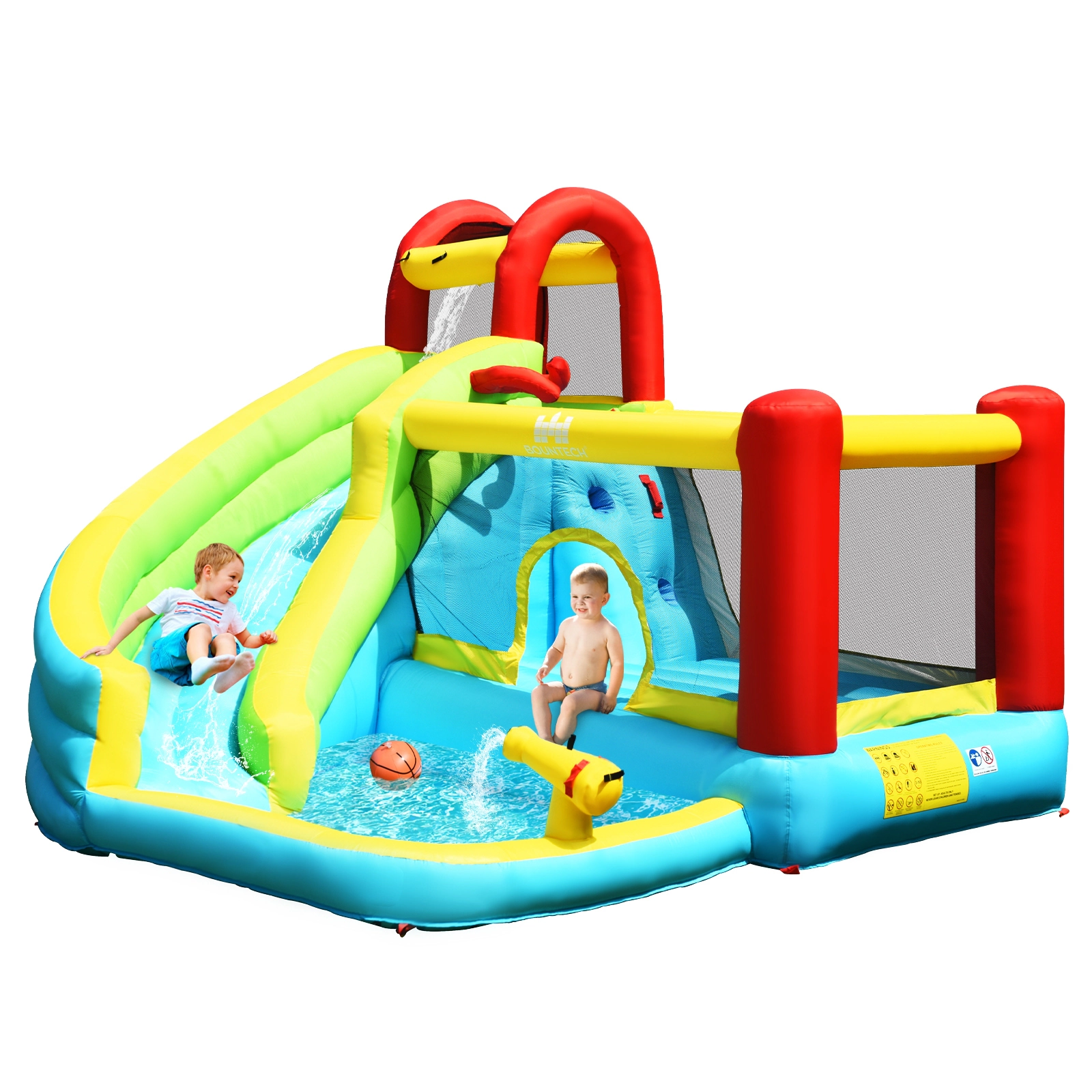 LJG Kids 6-in-1 Inflatable Bounce House with Climbing Wall and Basketball Hoop without Blower