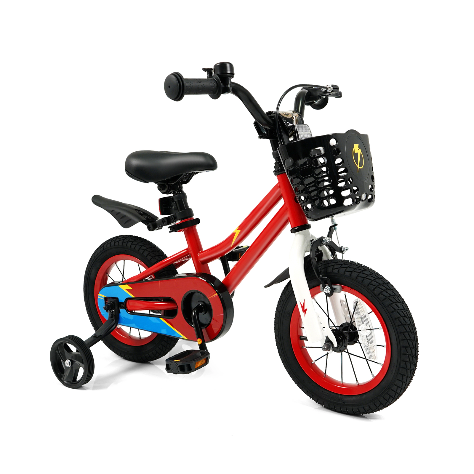 SUGIFT Four-Wheel 12-Inch Kids Bicycle with Training Wheels 100-lb Seat Capacity Ages 3-4 Years Red