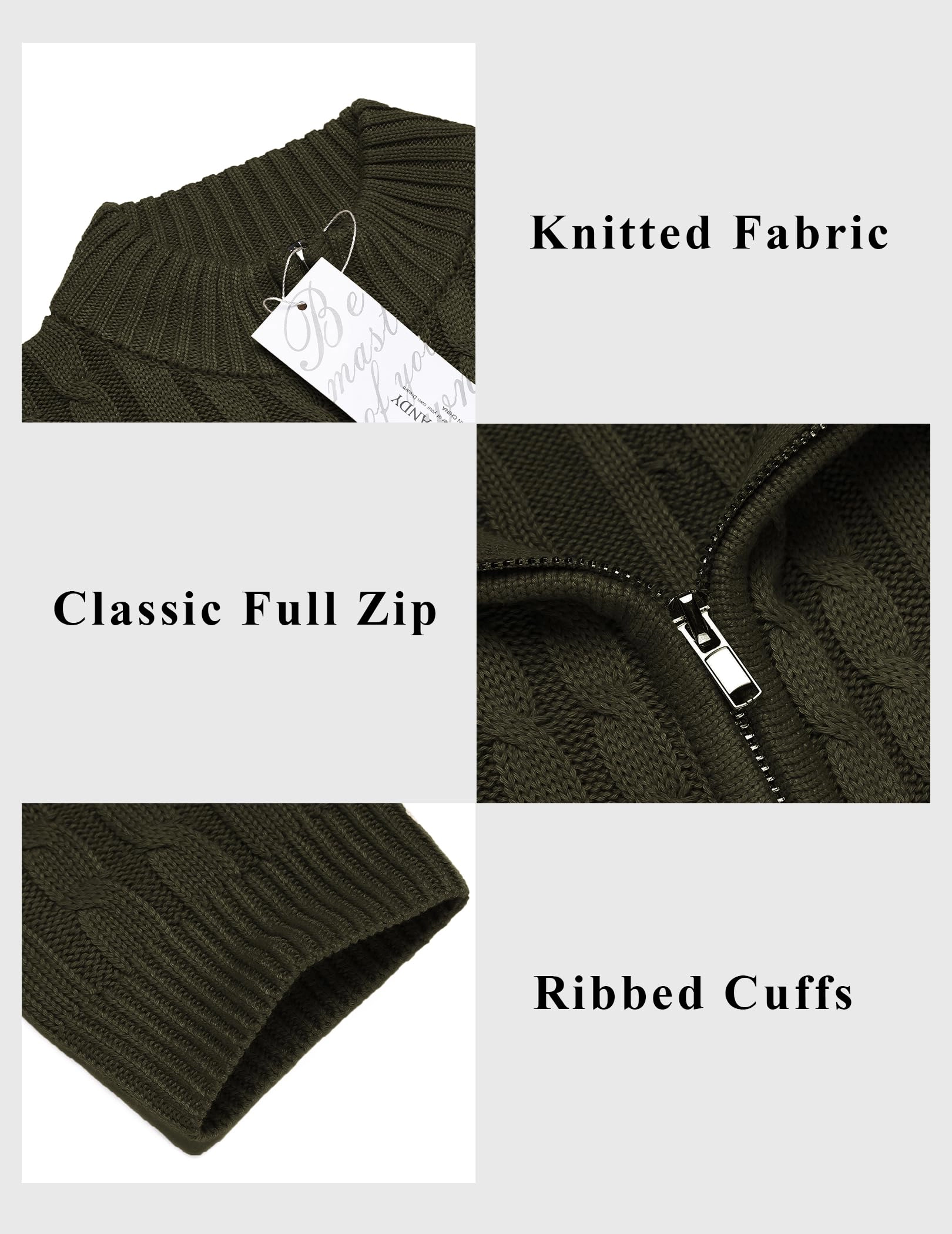 COOFANDY Men's Regular Fit Mock Neck Full Zip Cardigan Sweater