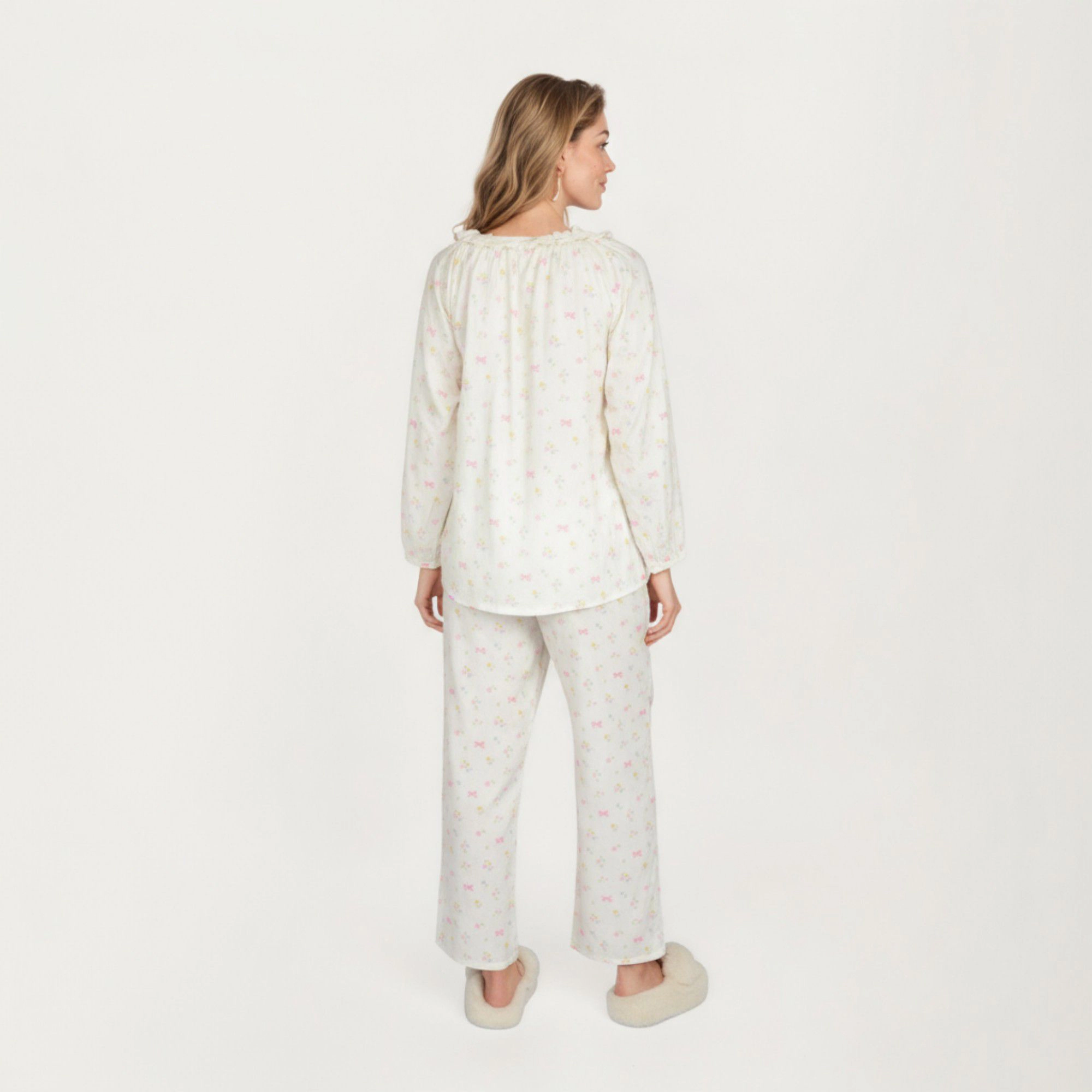 Anna-Kaci Women's 2-Piece Button Front Top with Built-In Chest Pads and Relaxed Pants Pajama Set Floral Print