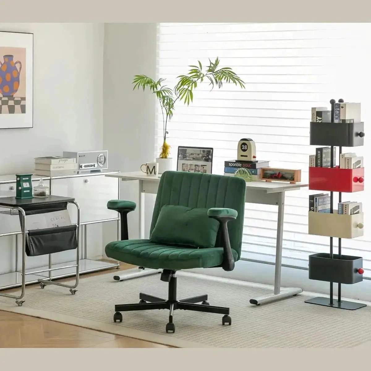 Platinum-Level Office Chairs Green Velvet Criss-Cross Office Chair with Memory Foam & Padded Armrests