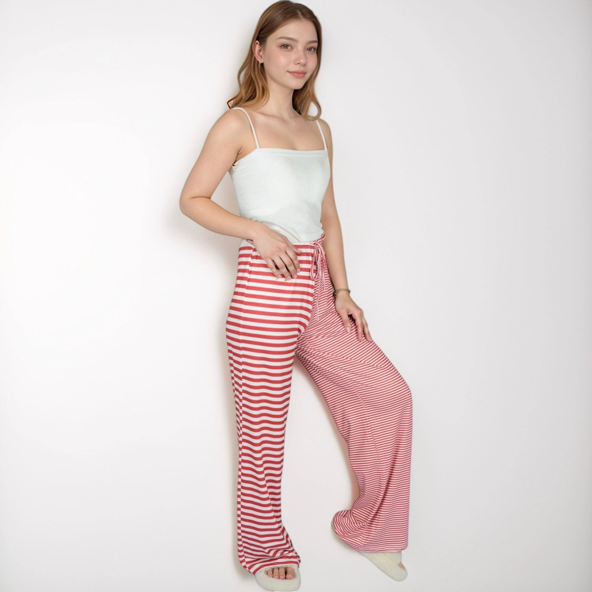 Anna-Kaci Women's Striped Drawstring Lounge Pants with Wide Leg and Stretch Fabric