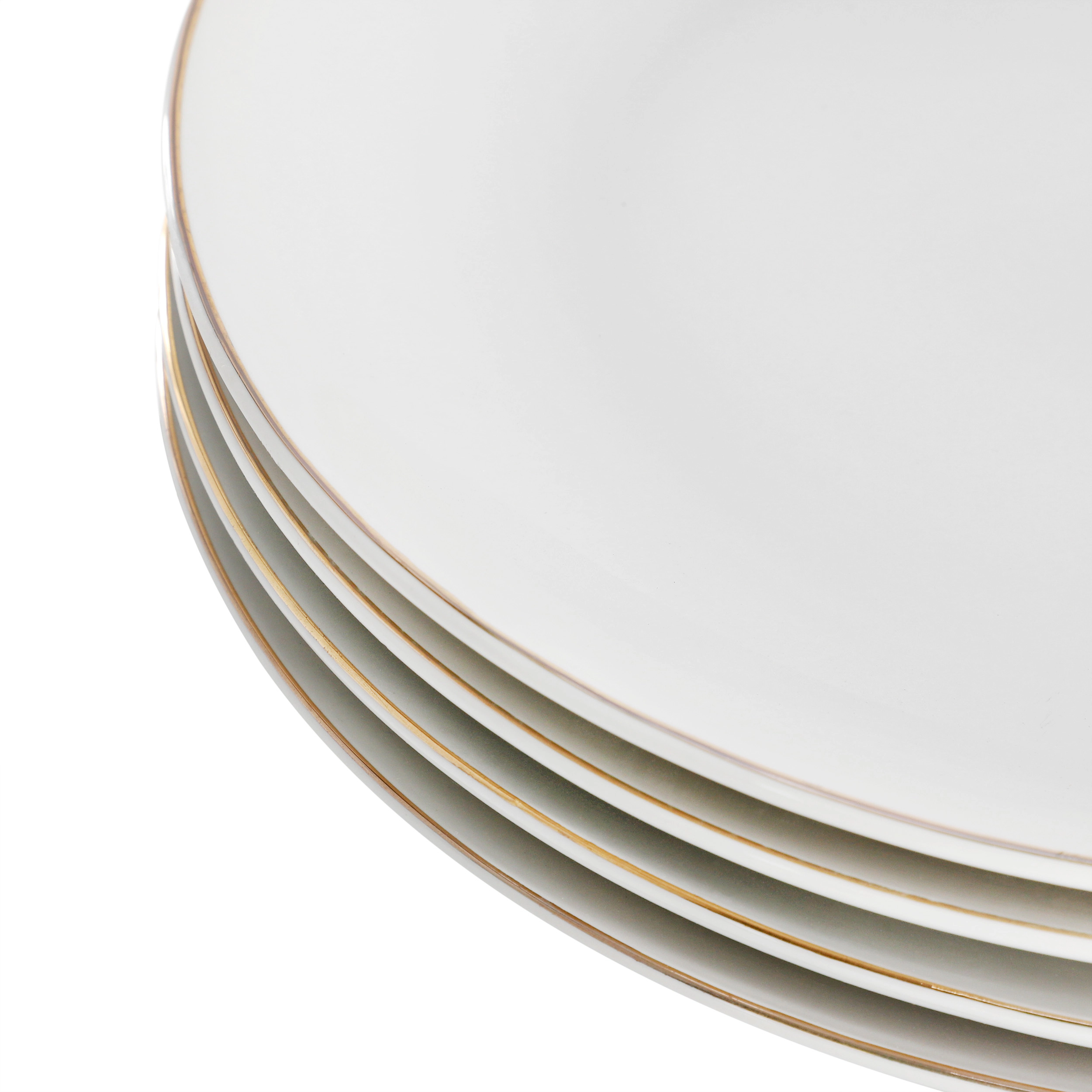 Gibson Home Ogalla 4 Piece Fine Ceramic 10.5 Inch Dinner Plate Set in White with Gold Rim