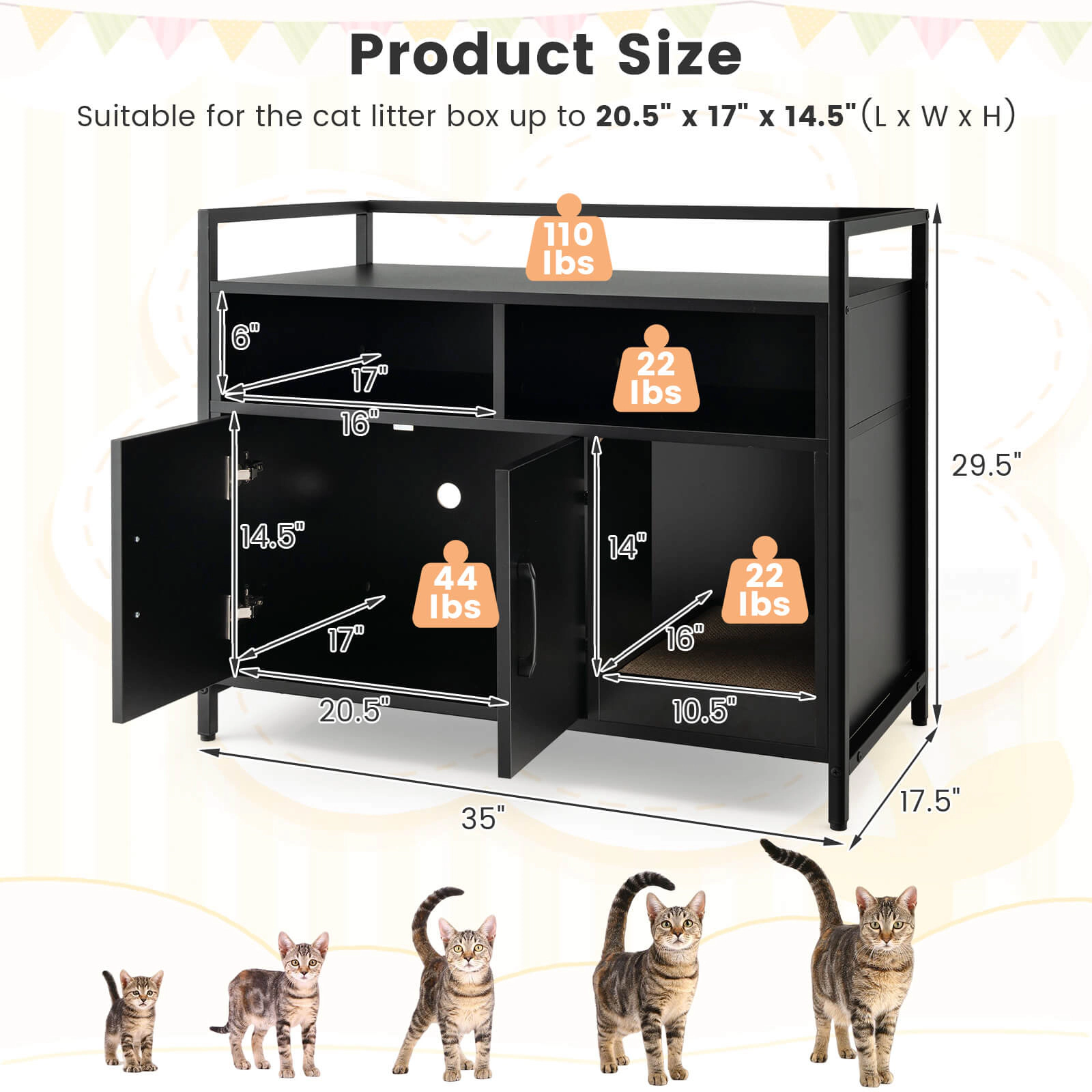 SUGIFT 35 x 29.5-in 110-lb Tabletop Capacity Hidden Cat Litter Box Enclosure with Double Doors and Scratch Board