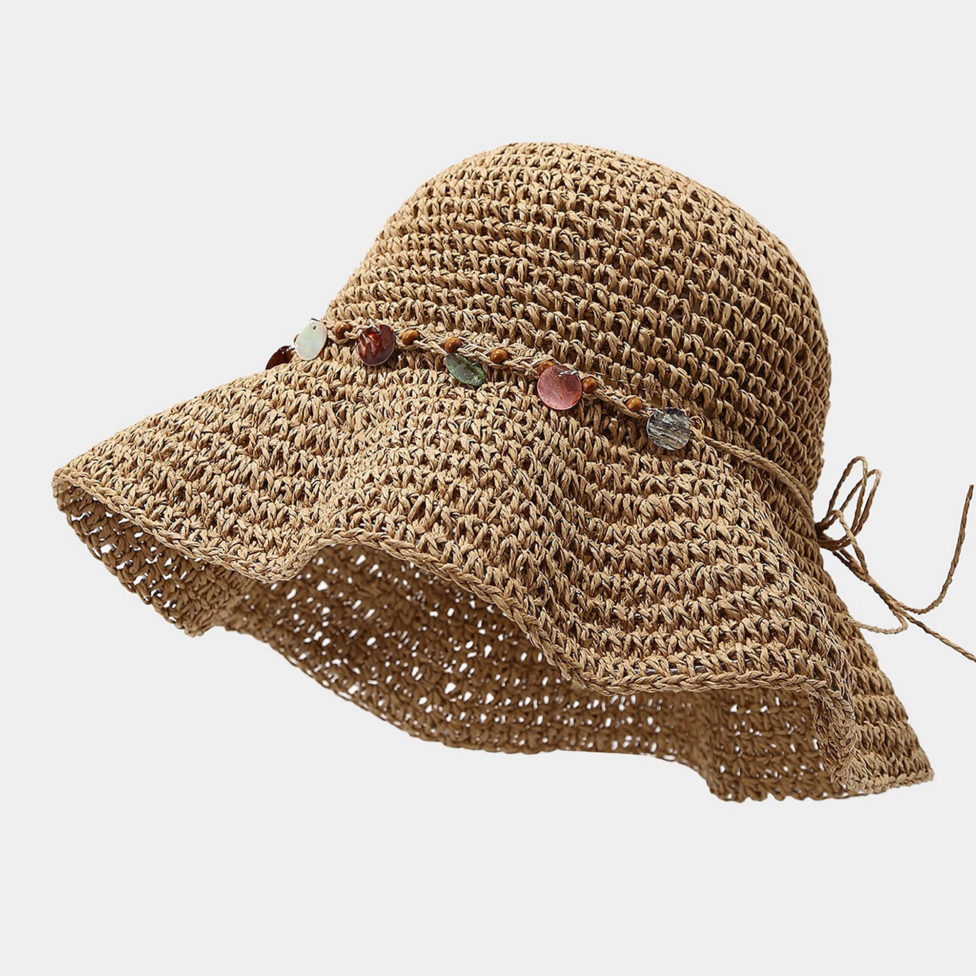 Anna-Kaci Womens Woven Straw Sun Hat with Beaded Band and Floppy Brim
