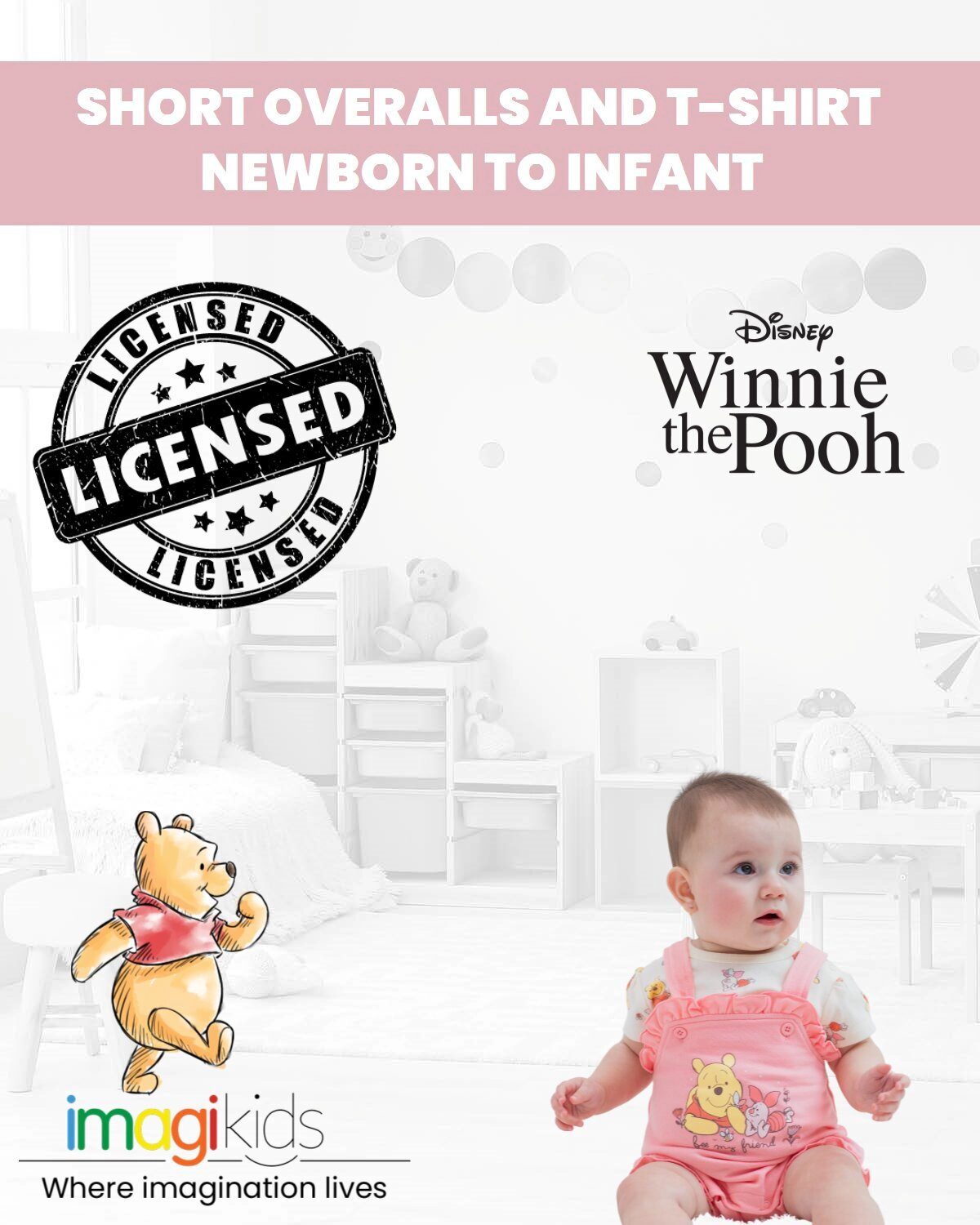 Disney Winnie the Pooh Baby Girls' 2-Piece Shortall and T-Shirt Set