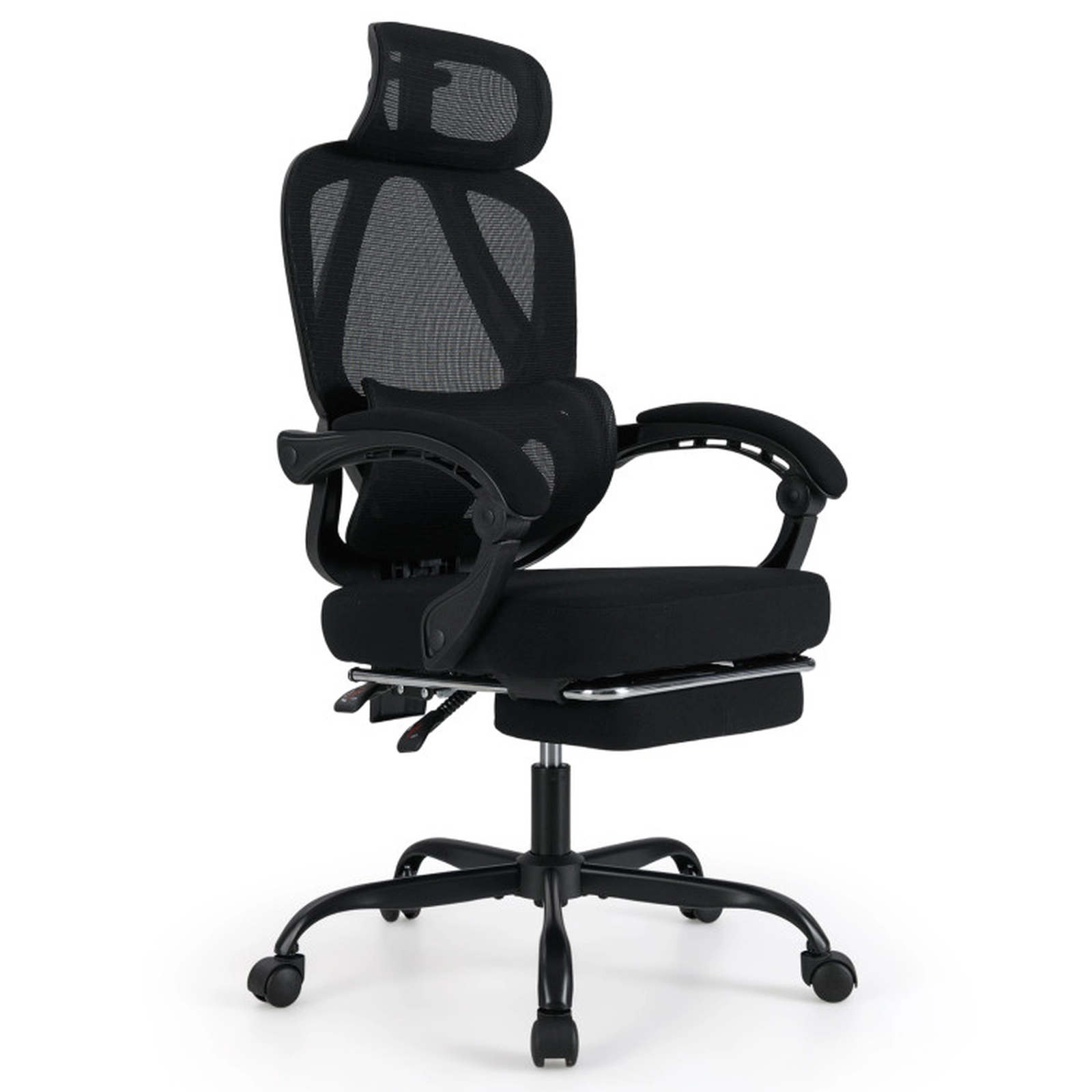 SUGIFT High Back Retractable Footrest Adjustable Lumbar Mesh Office Chair 27.5-in x 27.5-in x 44.5-in 350-lb Black