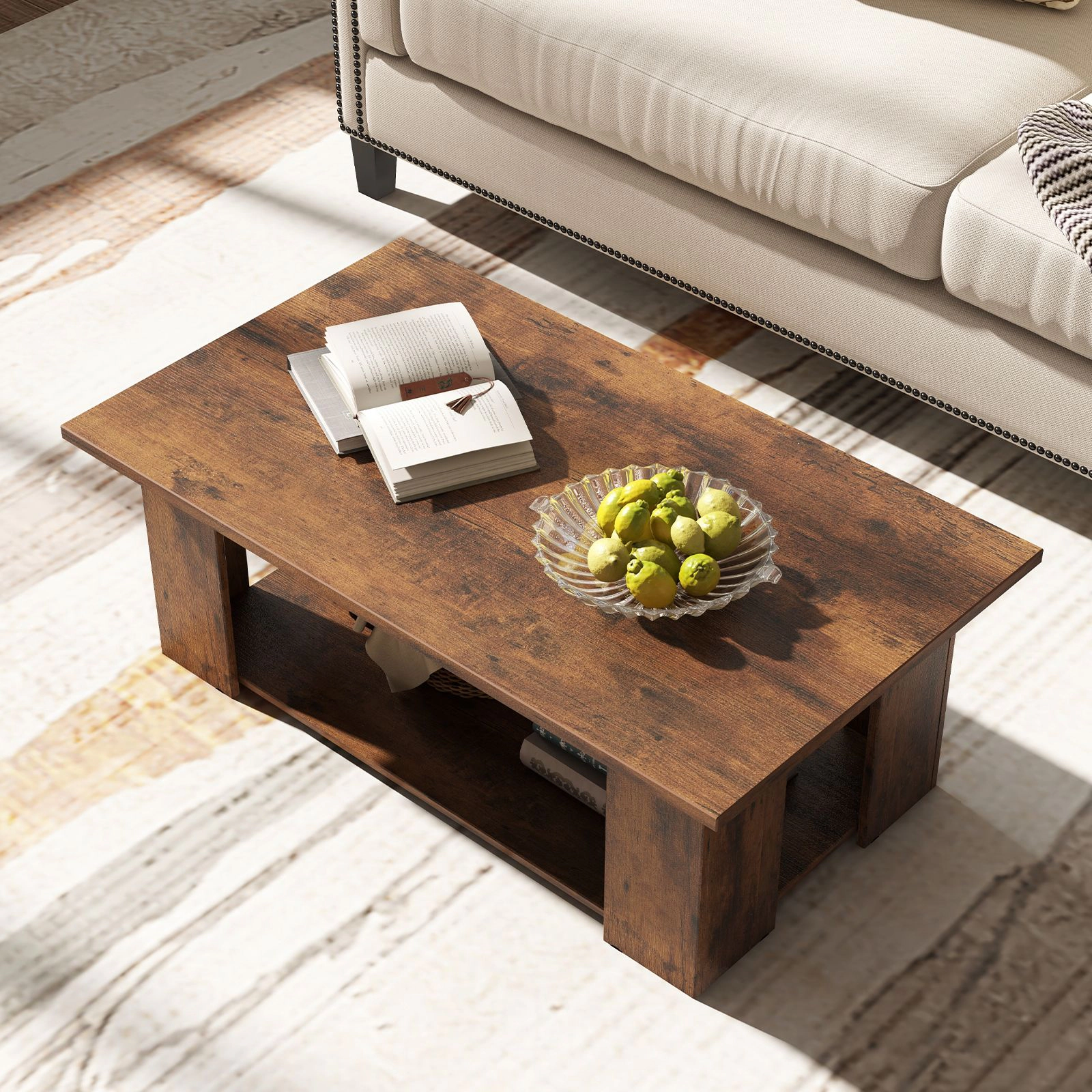 SlickBlue Modern Coffee Table with 2-Tier Storage Shelf for Living Room