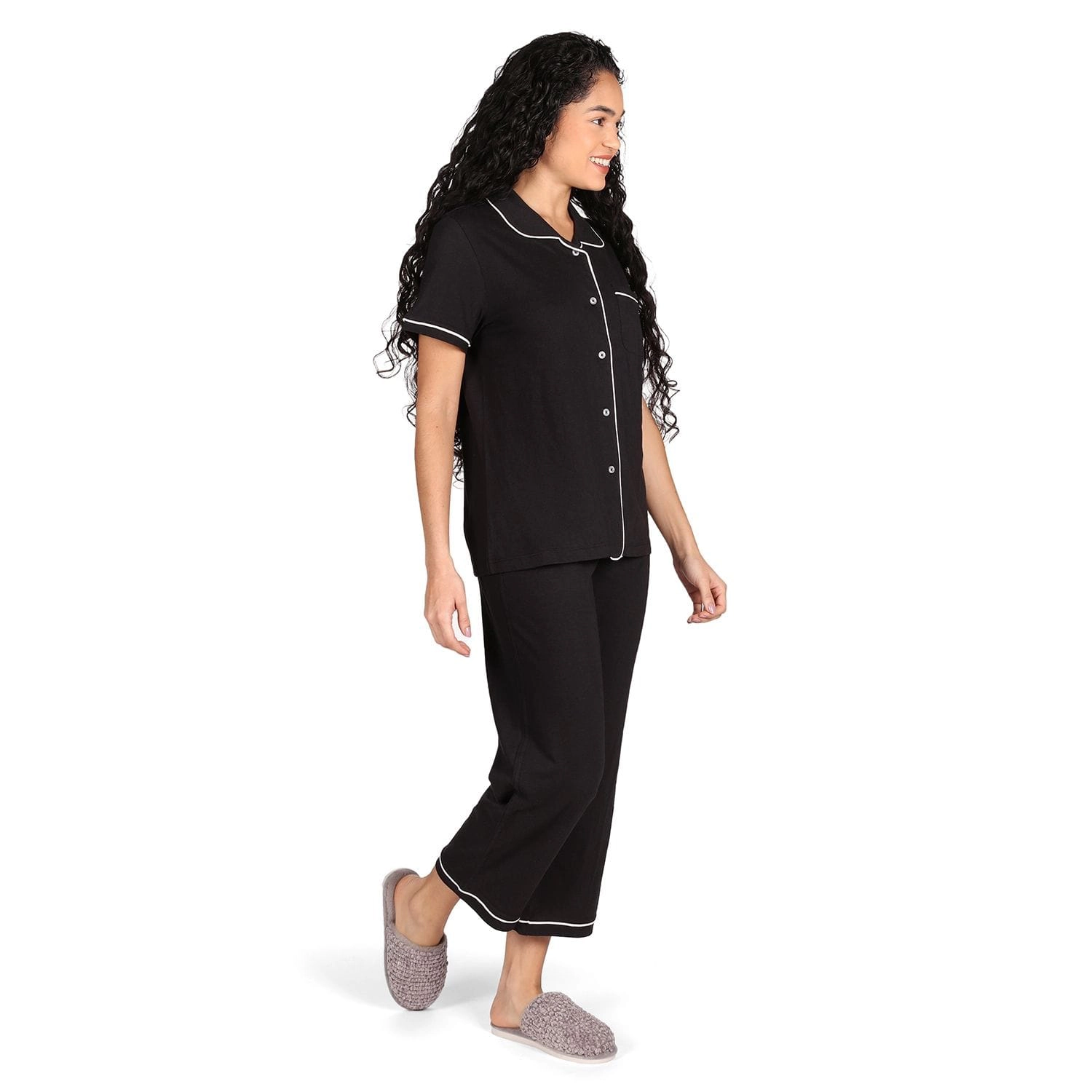 MeMoi Women's Notch Collar Capri Cotton Blend Pajama Set