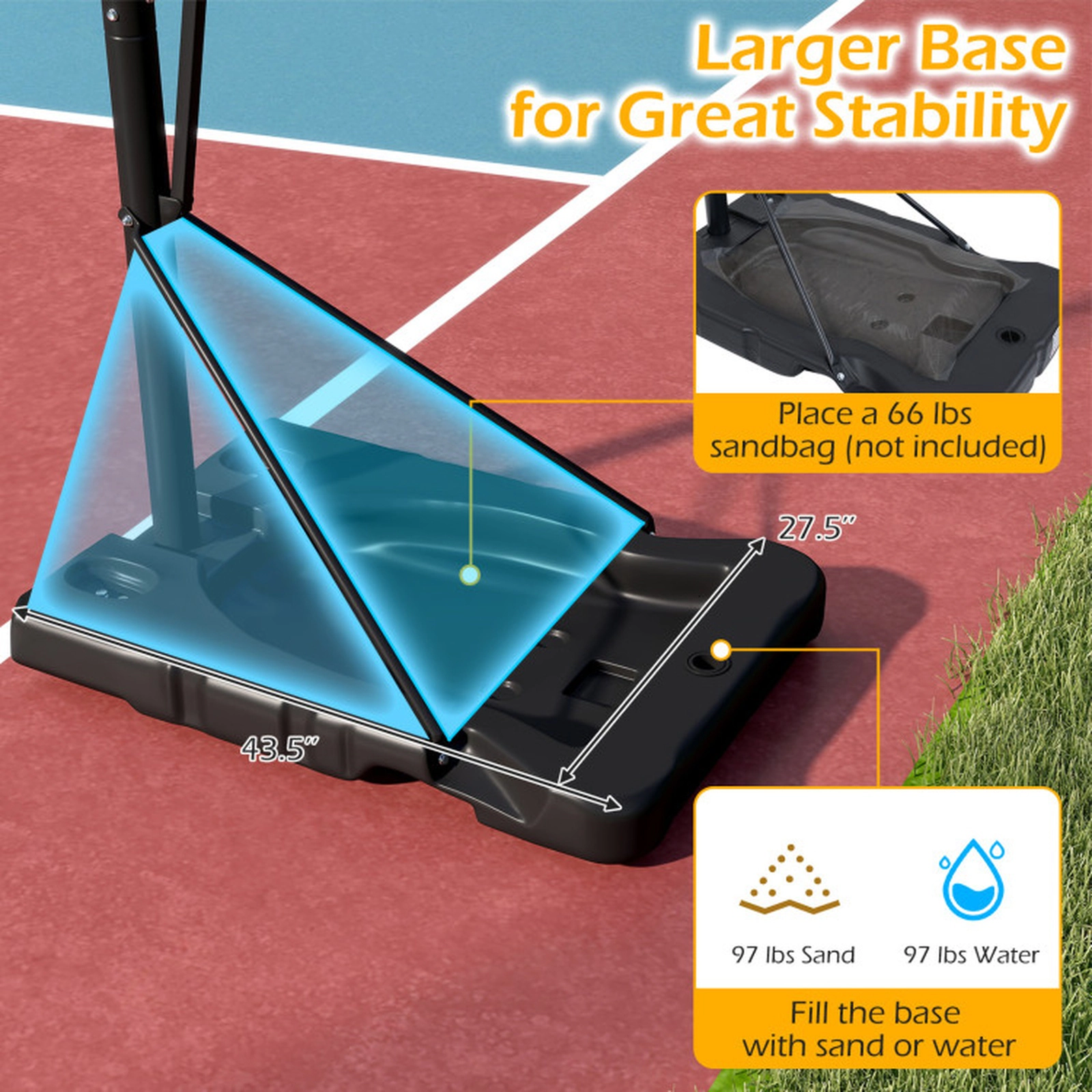 SUGIFT 10-ft 3-Section Pole Portable Basketball Hoop with 43-in PC Backboard and 97-lb Fillable Base