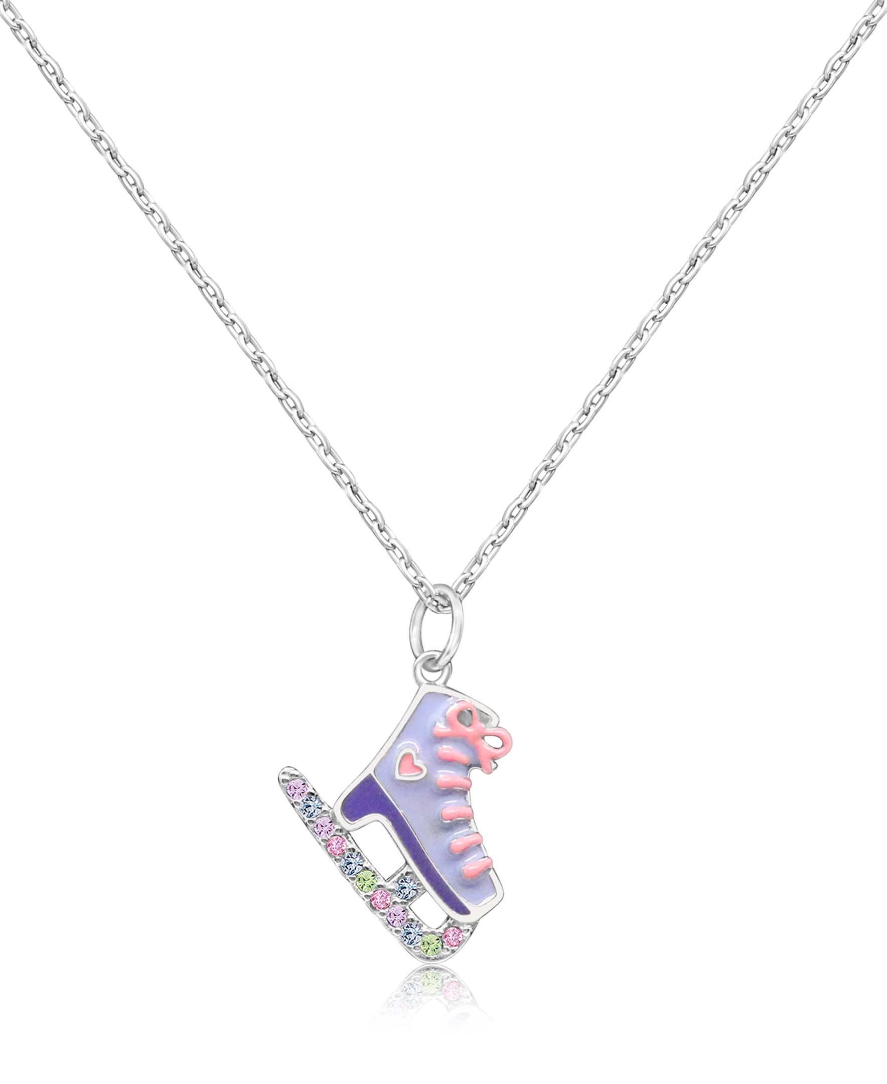 CHANTEUR Kids Ice Skate Pendant Necklace - Crystal Silver, White Gold Palladium Plating, 6-inch