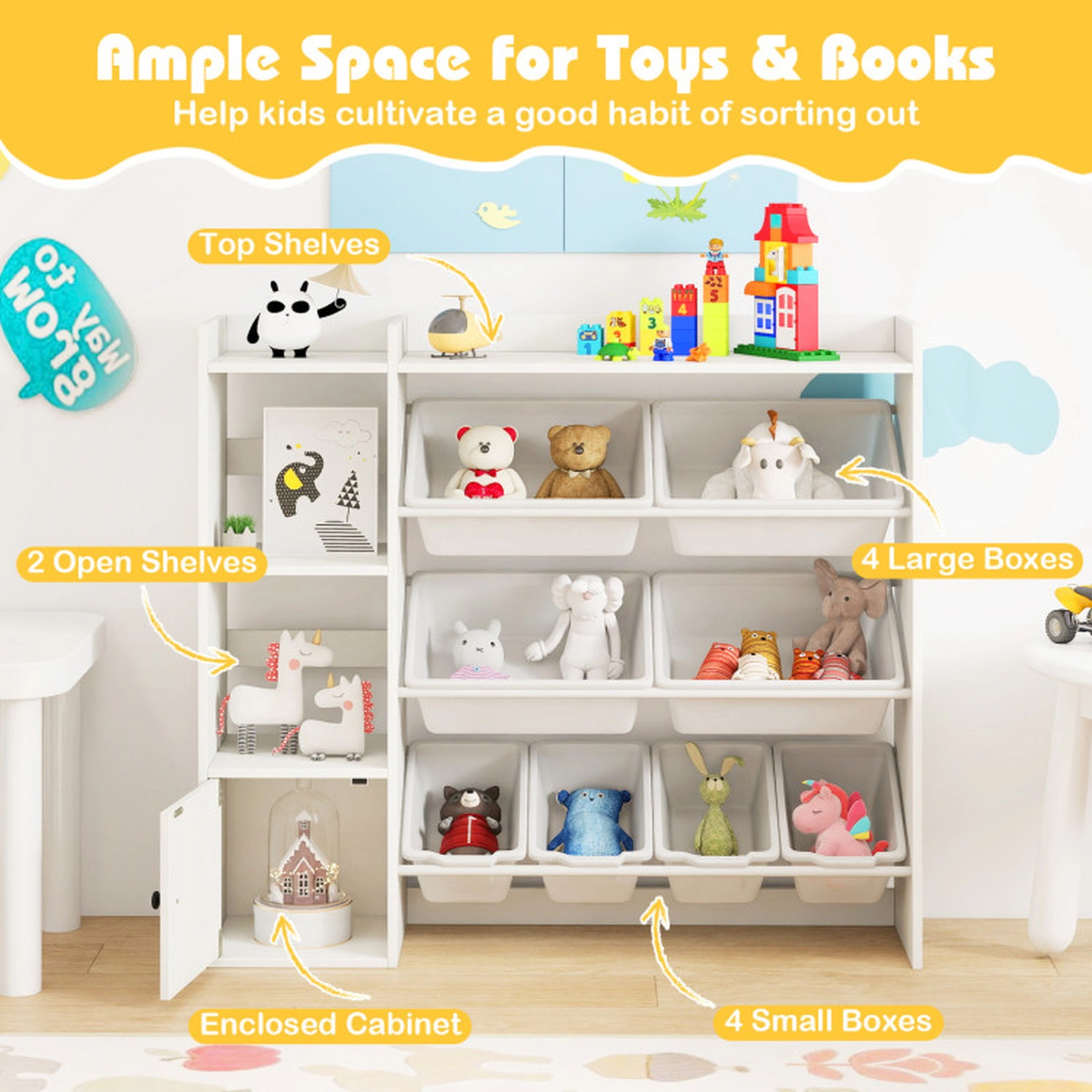 SUGIFT Kids Toy Storage Cabinet and Bookshelf Toy Organizer 220-lb Capacity Ages 3+ Gray