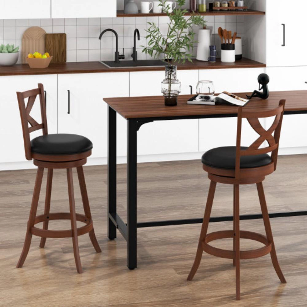 Hivvago 2 Pieces Classic Counter Height Swivel Bar Stool Set With X-Shaped Open Back-30 Inch