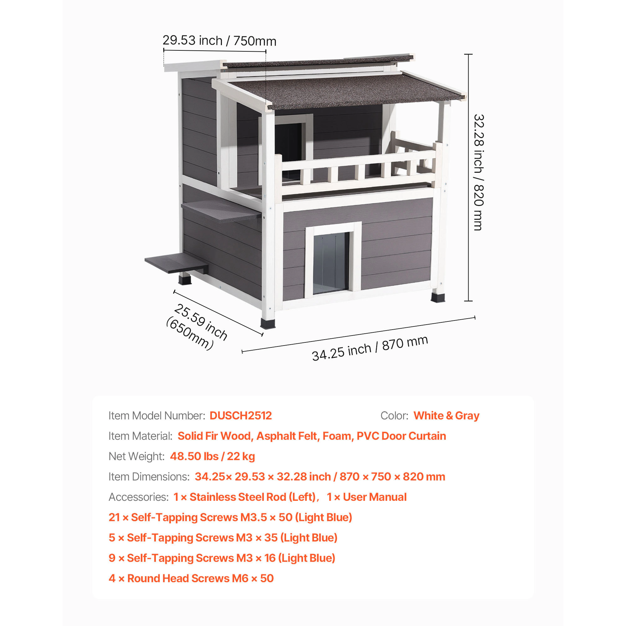 HONGGE Outdoor Wooden Cat House Shelter for Feral Cats in Winter with Waterproof Roof