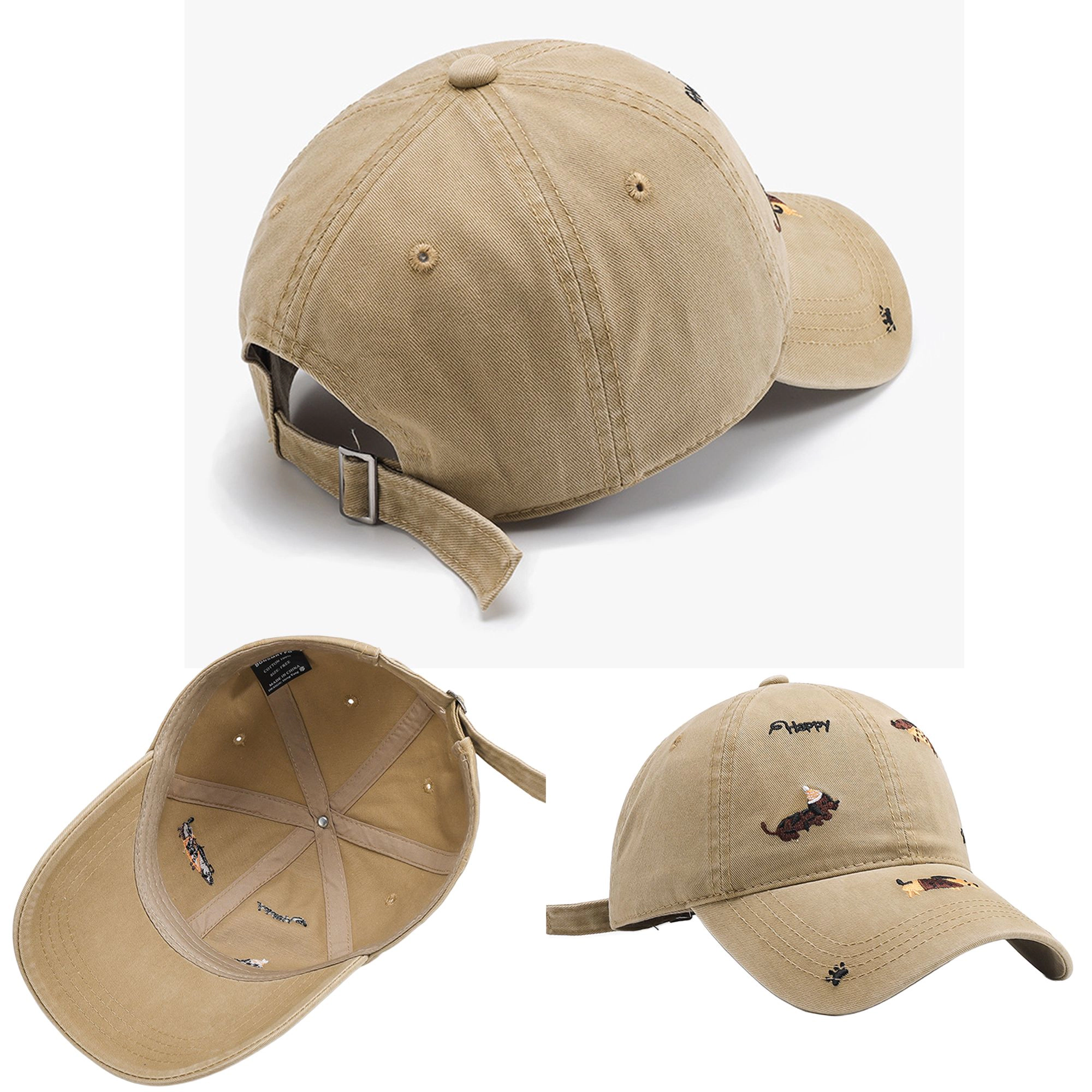 Anna-Kaci Women's Cotton Baseball Cap Embroidered Dog Pattern Adjustable Strap Breathable Casual Hat