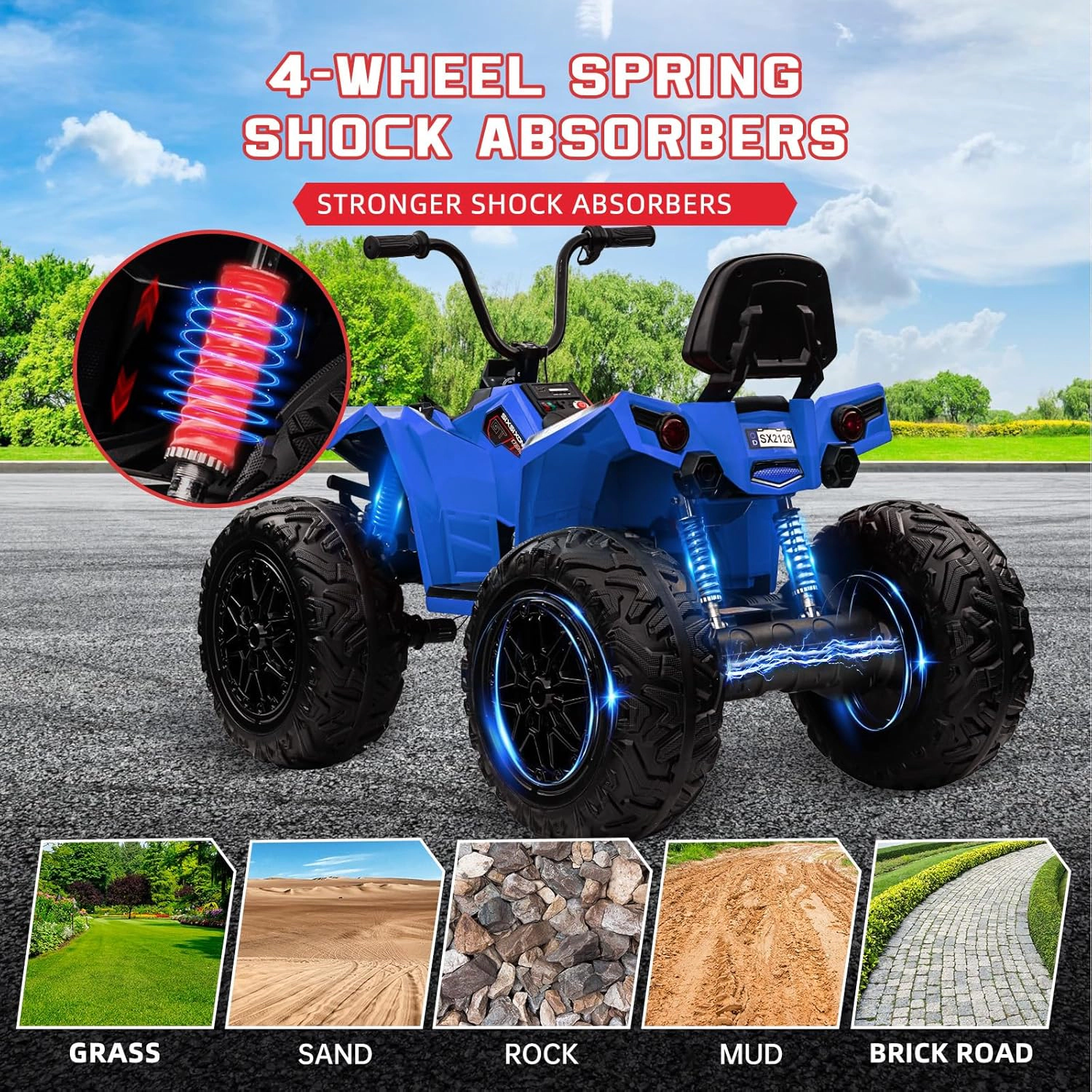 24V 2-Seater Kids ATV Quad, 4WD Ride On Car w/4×100W Motors, Dual 7Ah Batteries, Accelerator Handle, Lights & Music