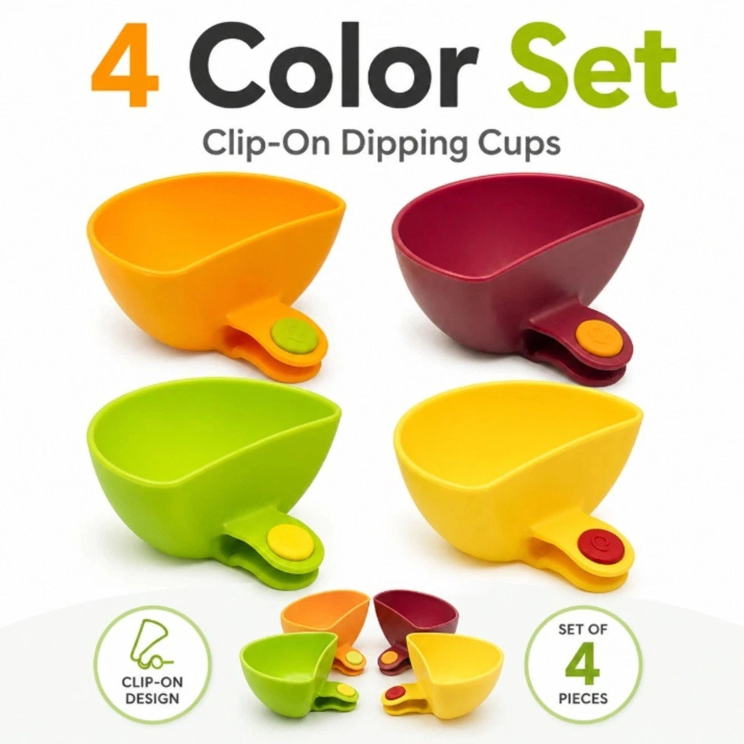 Home Collection Pack of 4 Clip-On Dip Bowls Plate Sauce Holders Snack Serving Set