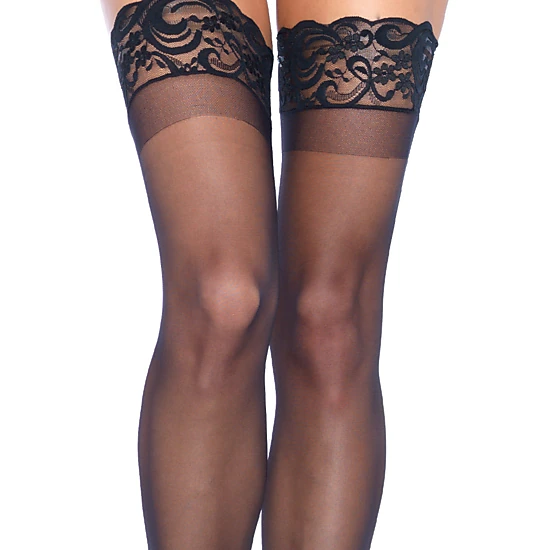 Leg Avenue Women's Sheer Spandex Thigh-Highs with Stay-Up Lace Tops