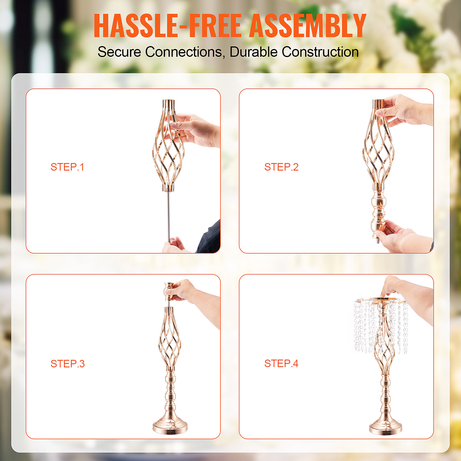 HONGGE Crystal Wedding Flower Stand Wedding Vase Flower for Wedding Party Decor