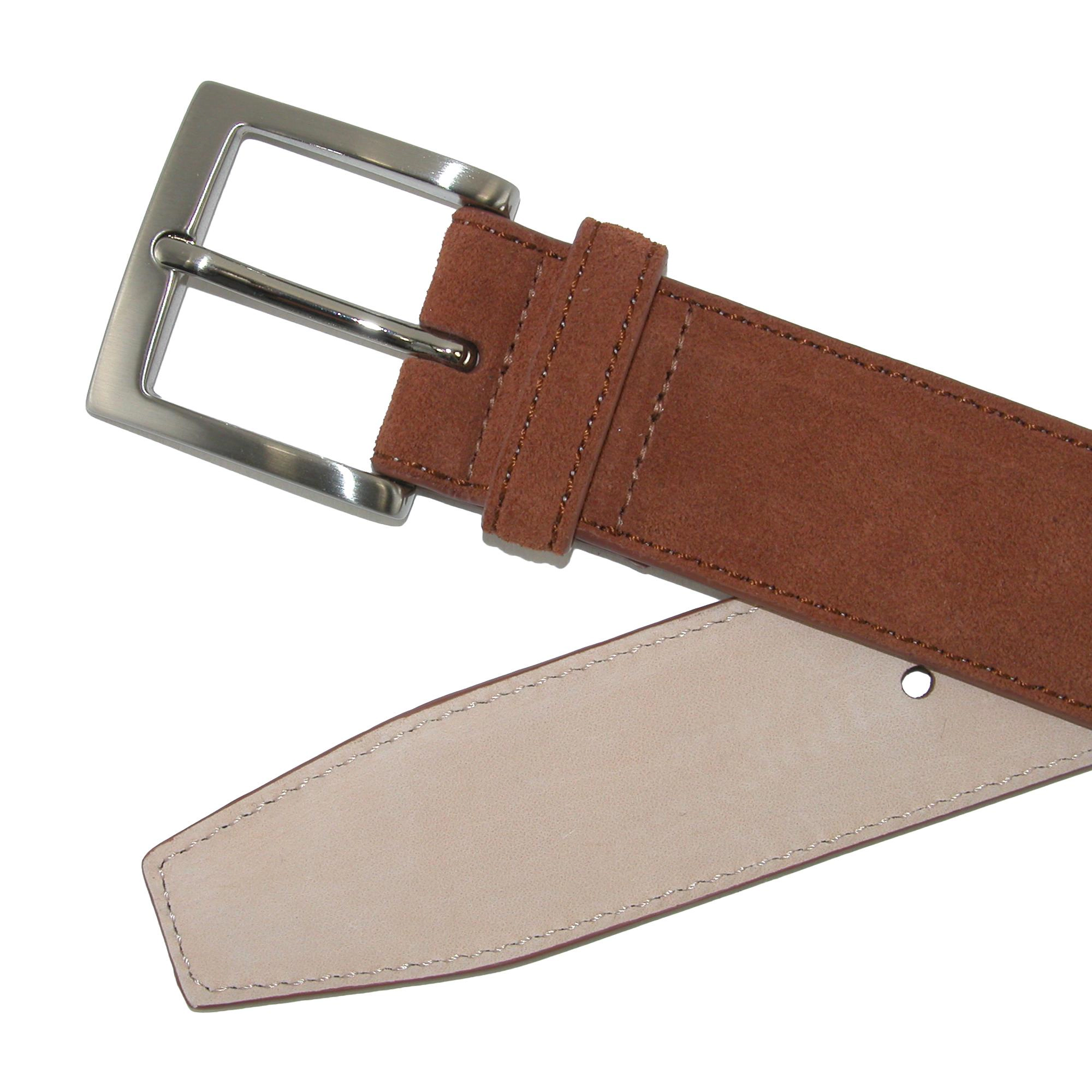 CrookhornDavis Men's Siena Suede Calfskin Dress Belt with Brass Buckle