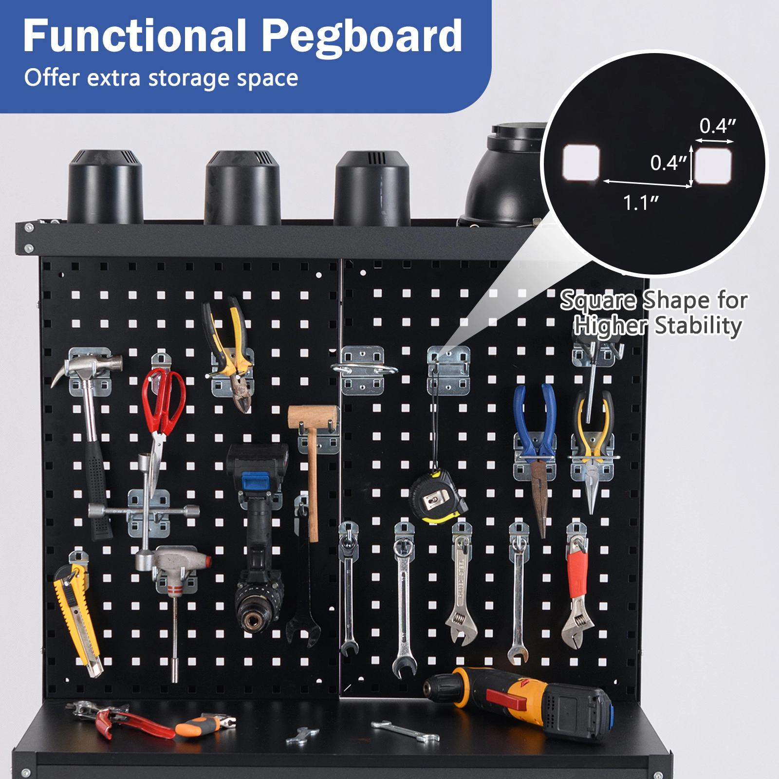 SUGIFT 32 x 16 in Heavy-Duty Workbench Work Table with 2 Pegboards Drawer 2 Shelves 495-lb Total Capacity Black