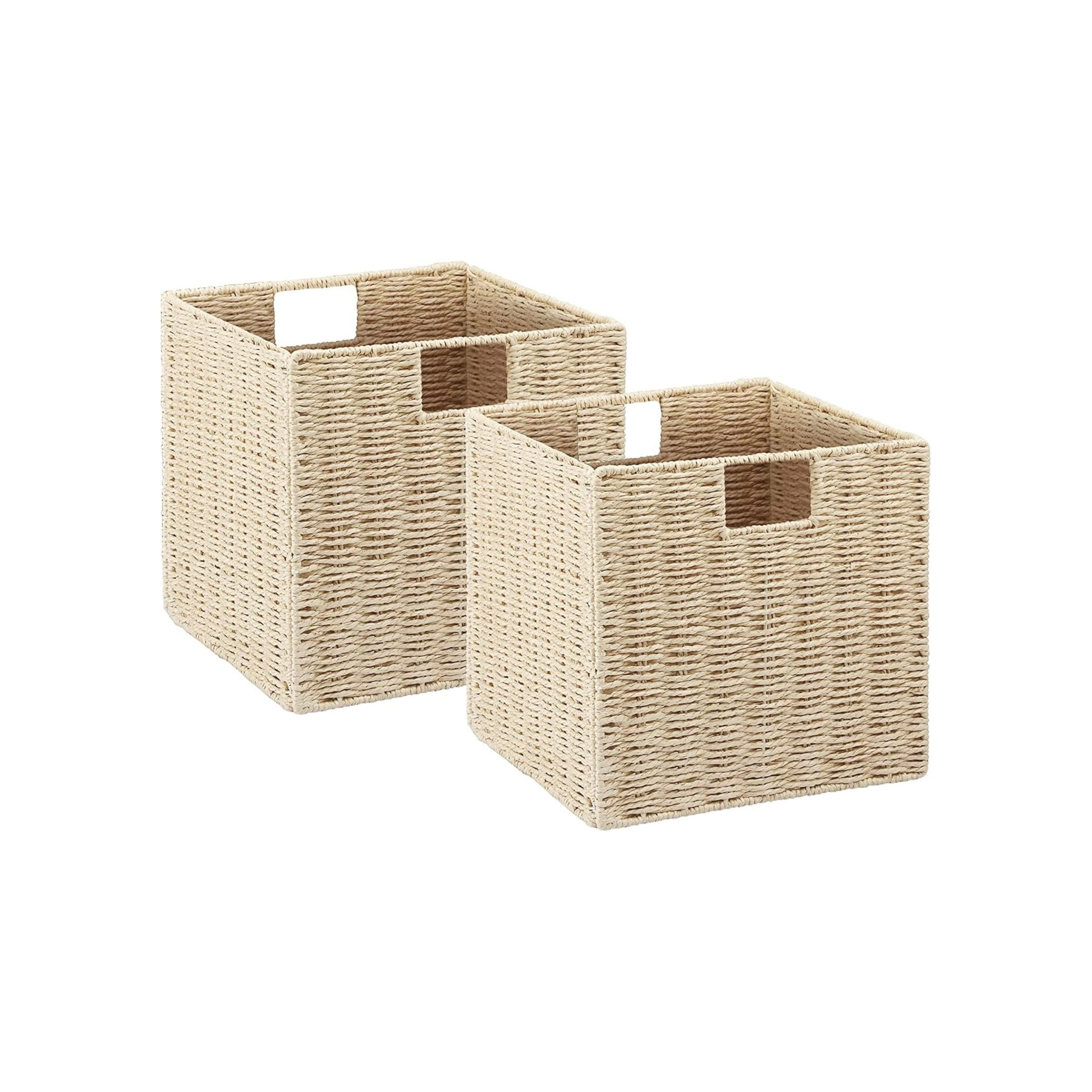 Stock Preferred Pack of 2 Hand Woven Wicker Storage Baskets with Handles 9 Inch