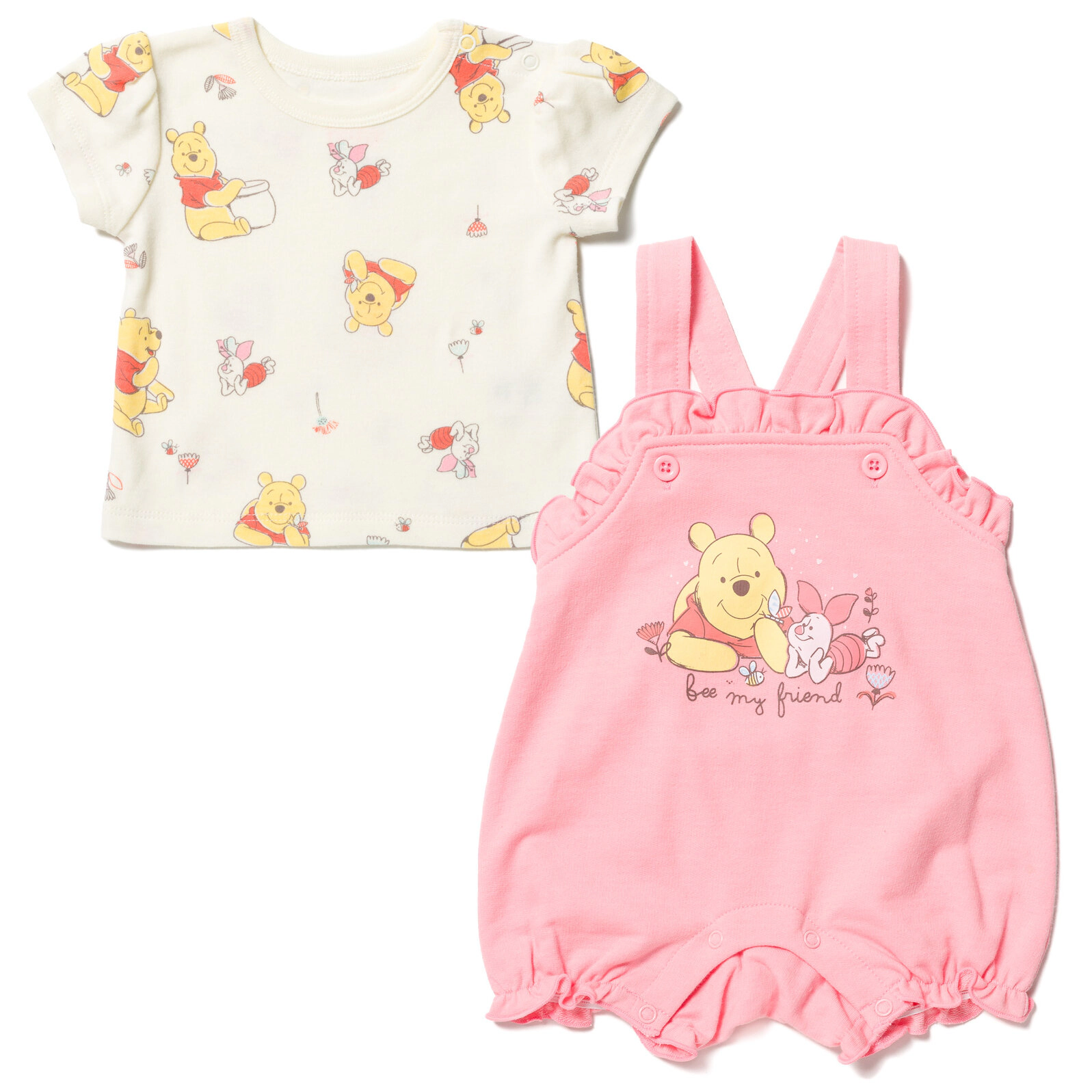 Disney Winnie the Pooh Baby Girls' 2-Piece Shortall and T-Shirt Set
