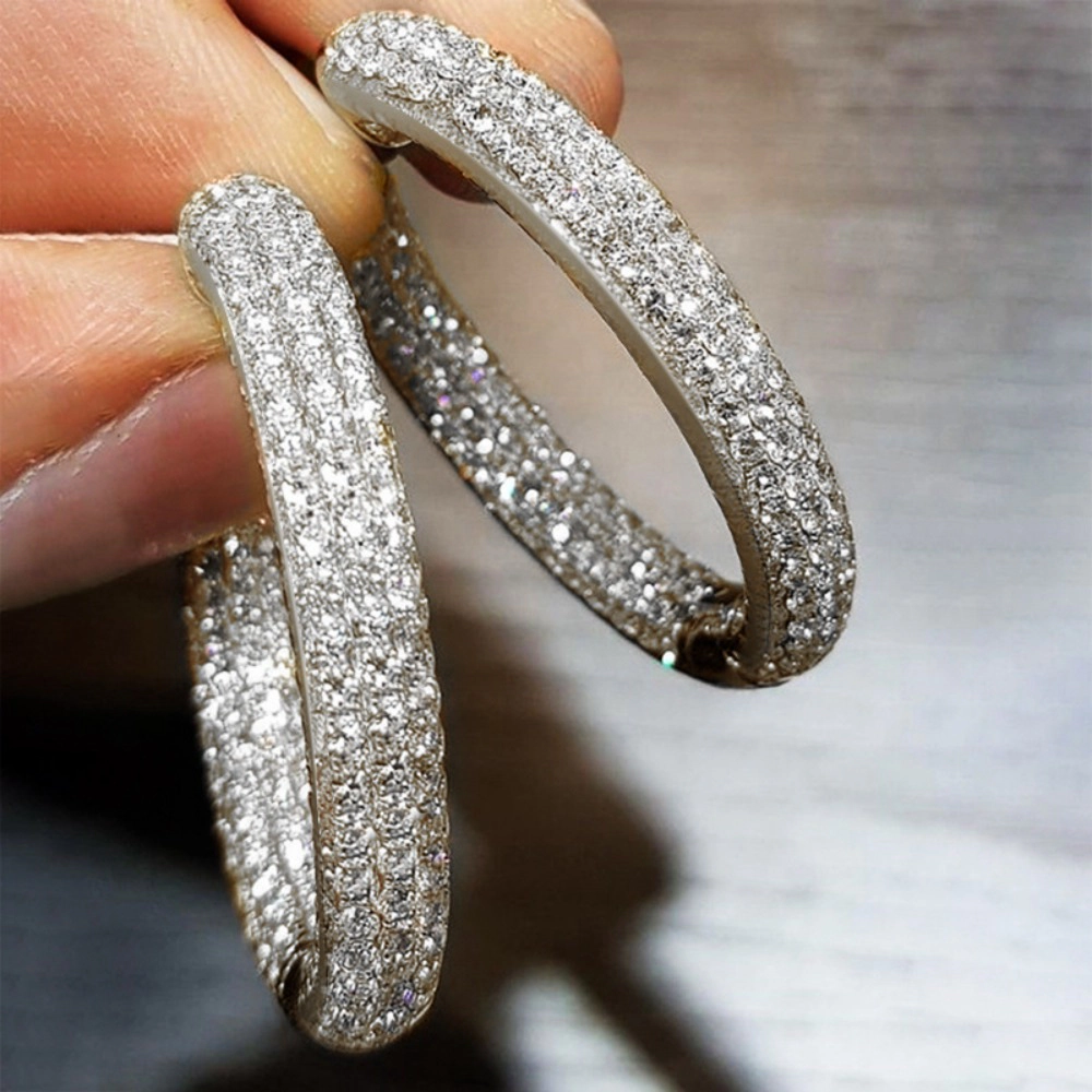 Trendy Luxury Full Baguette CZ Hoop Earrings Modern Fashion Jewelry