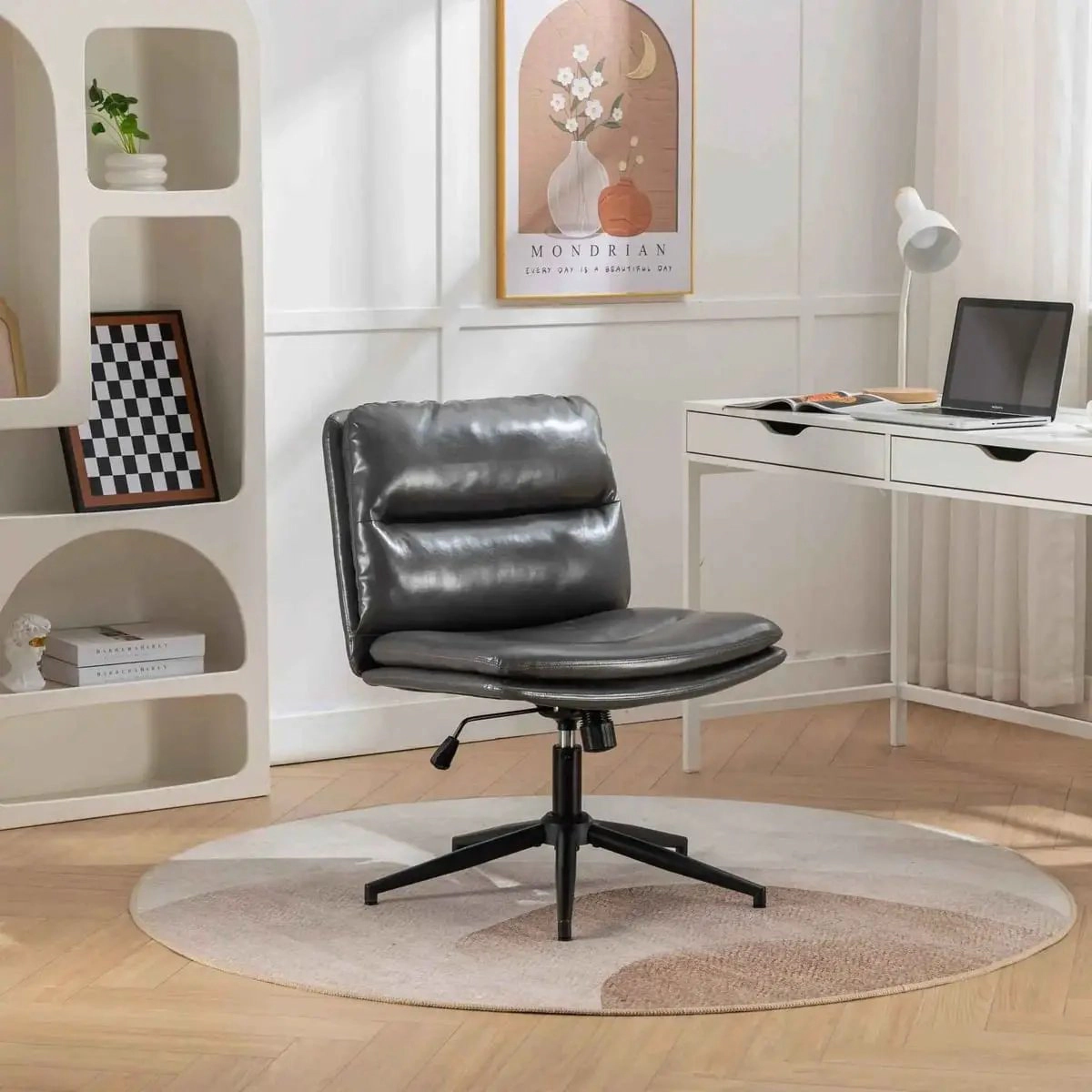 Platinum-Level Office Chairs Bizerte Height-Adjustable Criss-Cross Swivel Chair, Wide Seat, PU Leather & Vanity