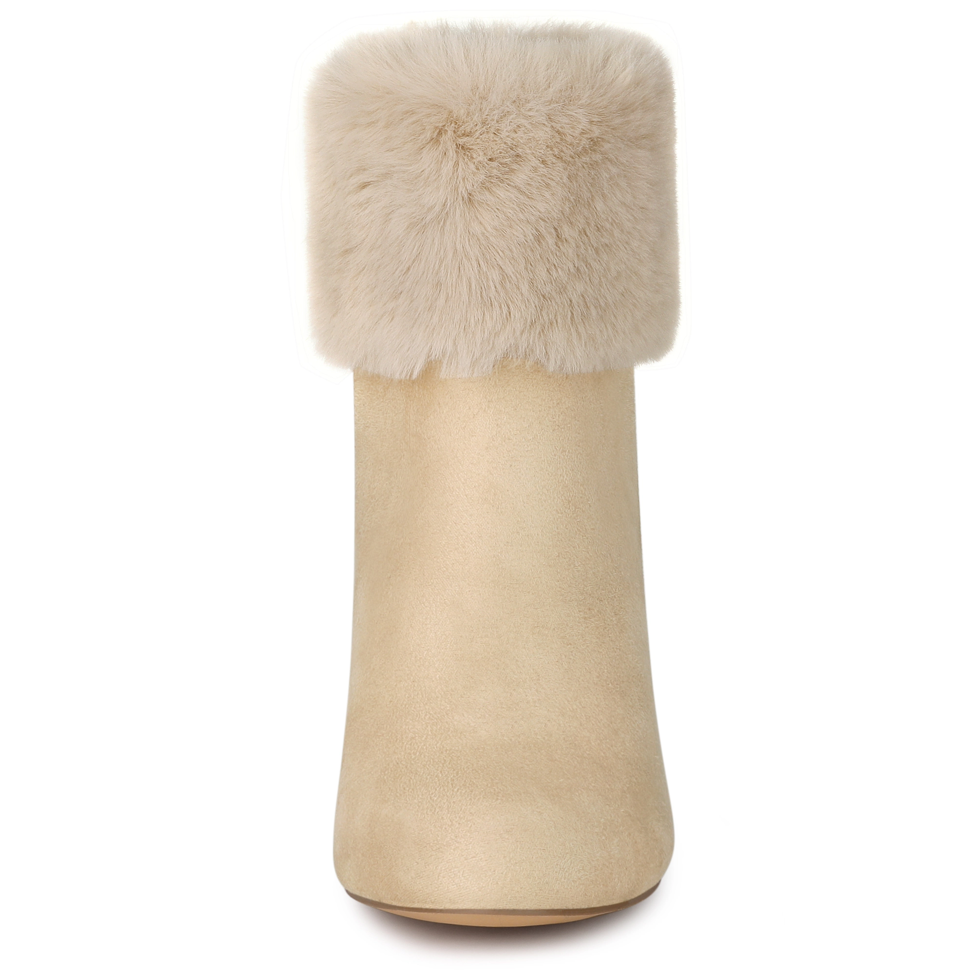 BLISSFUL STEP Women Faux Fur Chunky Heel Side Zipper Ankle Boots