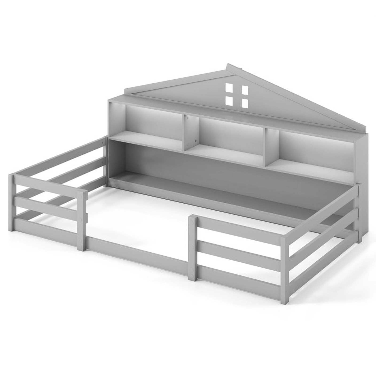 SUGIFT 2-in-1 Montessori Twin Floor Bed with Storage Compartments 50-lb Compartment Capacity Gray White Natural