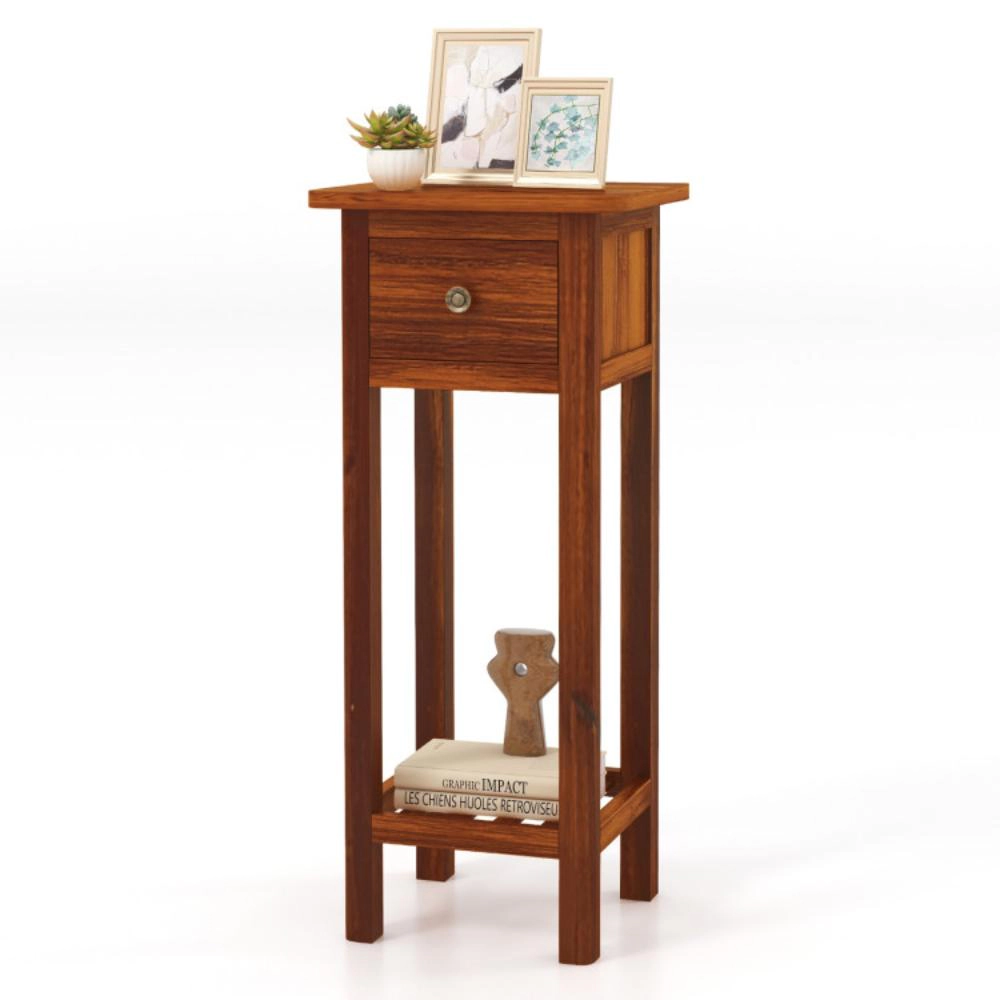 Hivvago 2 Tier Slim Nightstand Bedside Table with Drawer Shelf
