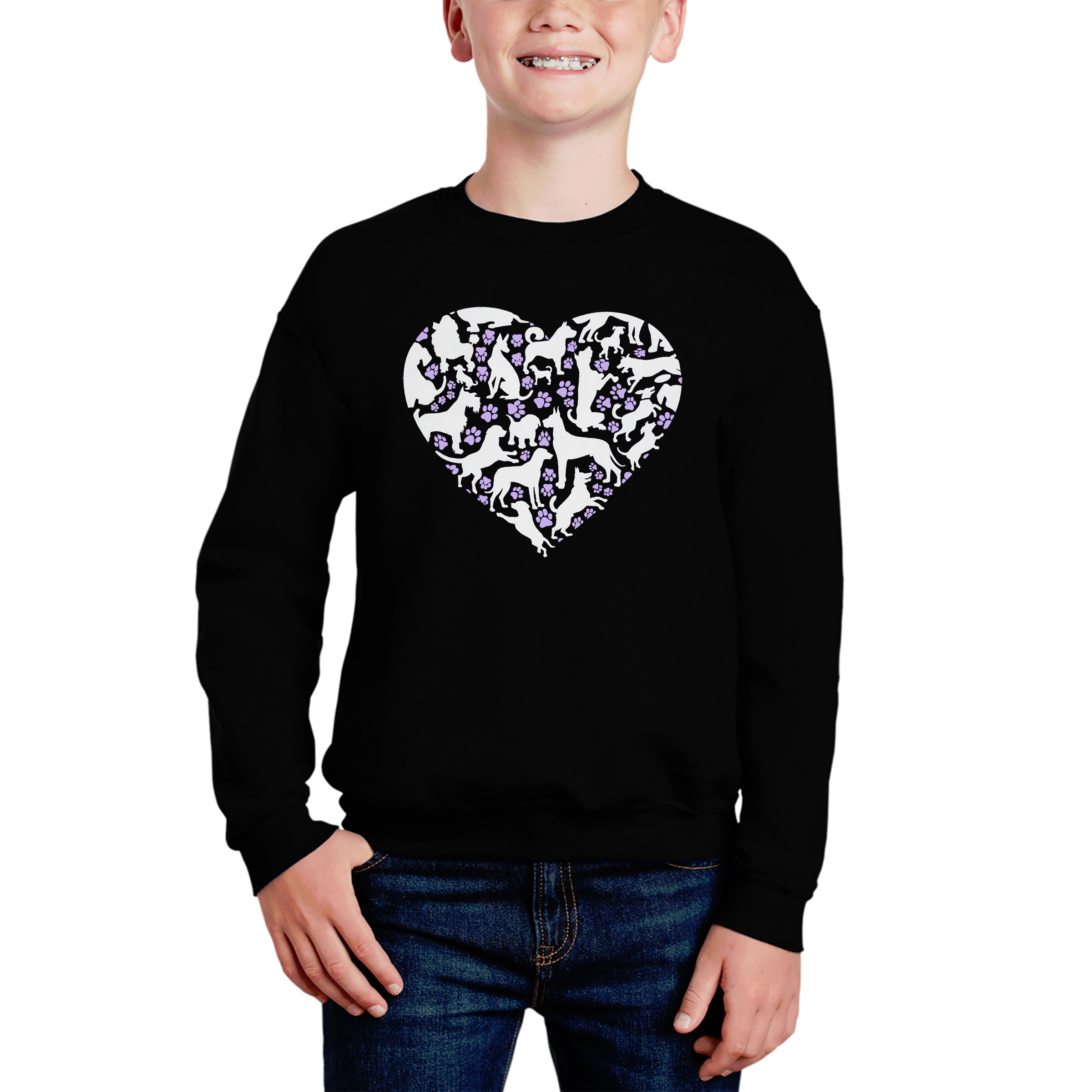 LA Pop Art Boy's Word Sweatshirt - Dog Heart