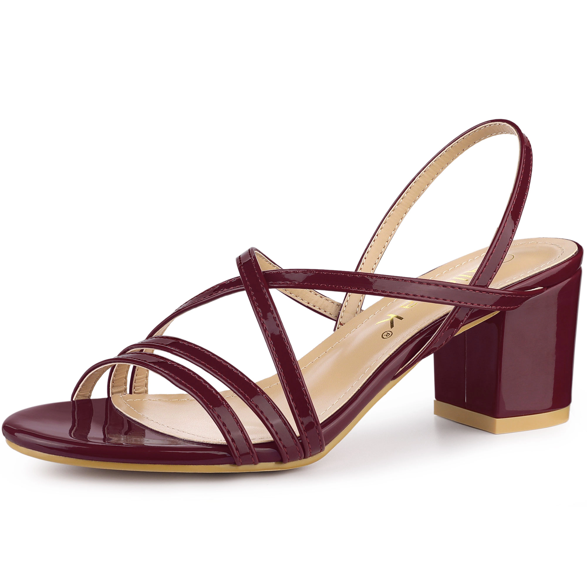 BLISSFUL STEP Women's Strappy Slingback Chunky Heels Block Heel Slide Sandals