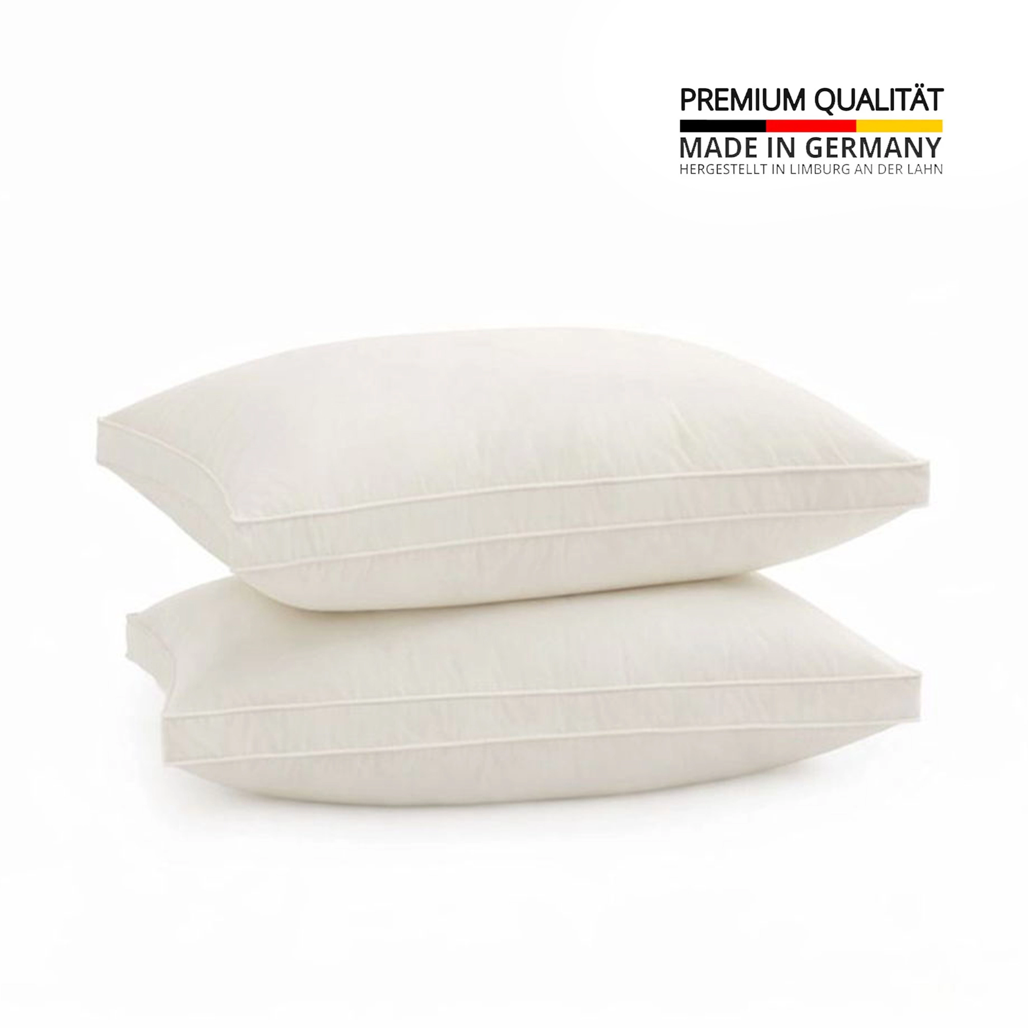Puredown Selected Organic Cotton Layered Down Pillow Set of 2, Gusseted, Made in Germany