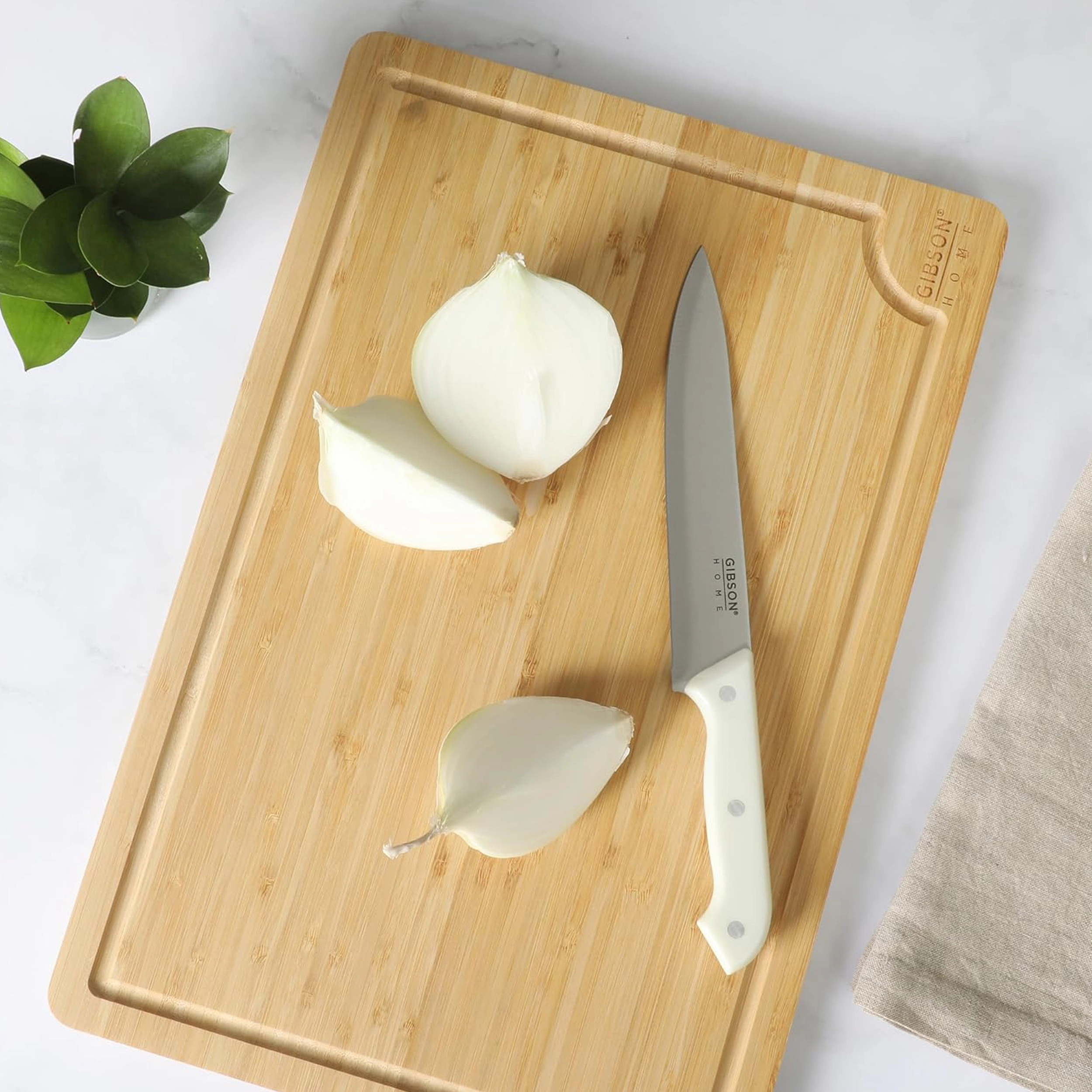 Gibson Home Forestview 18 x 12 Inch Rectangle Bamboo Cutting Board with Juice Grooves