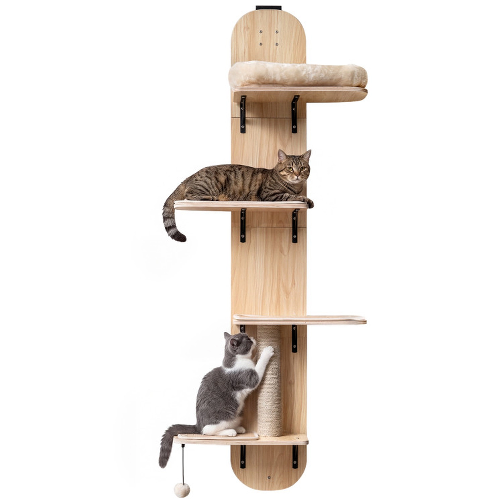 SUGIFT 5-Level Adjustable Door Hanging Cat Climber with Plush Bed 11-lb Capacity Beige + Natural/Gray + Natural