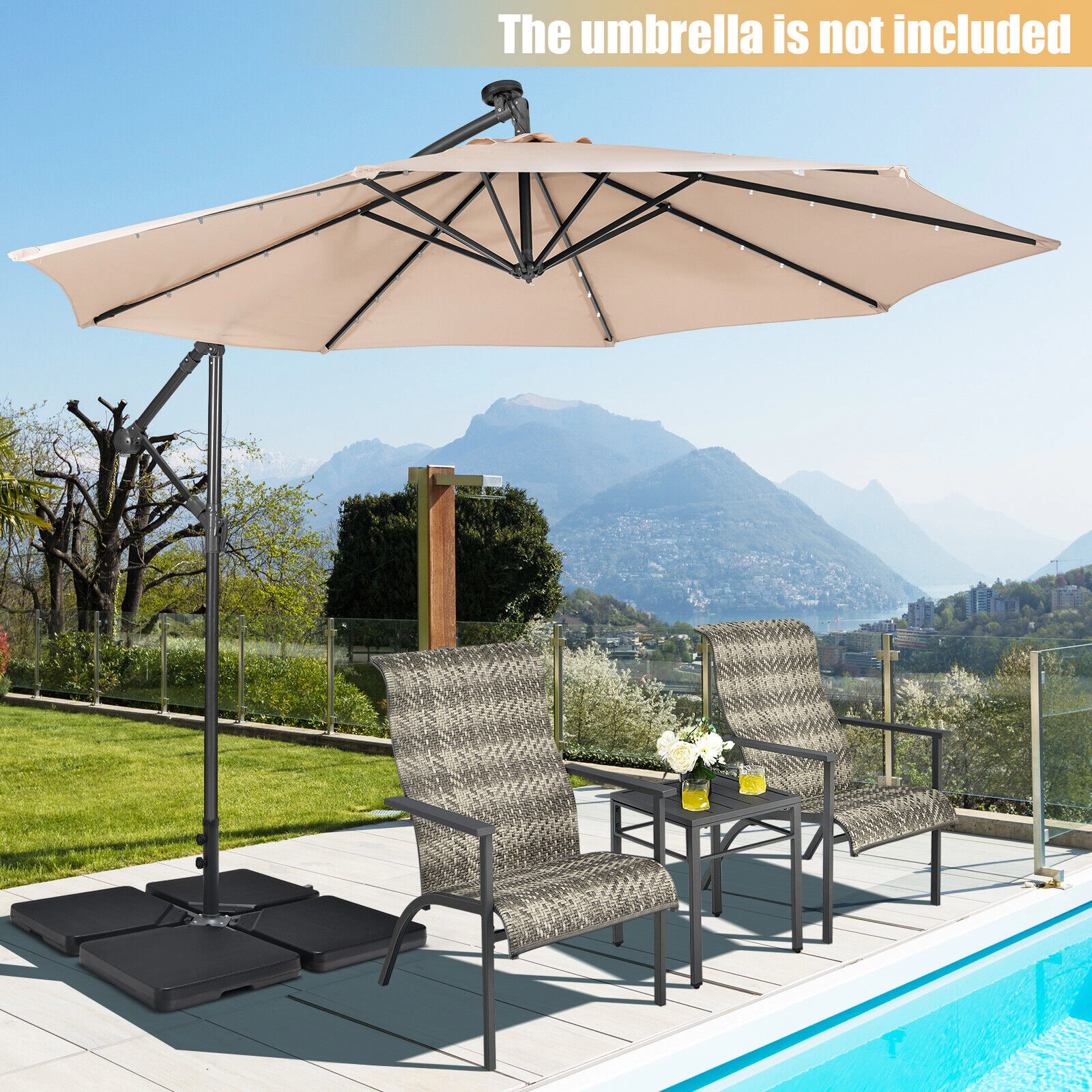 Slickblue 4-Piece Cantilever Offset Patio Umbrella Base Plate Set for Water or Sand Filling