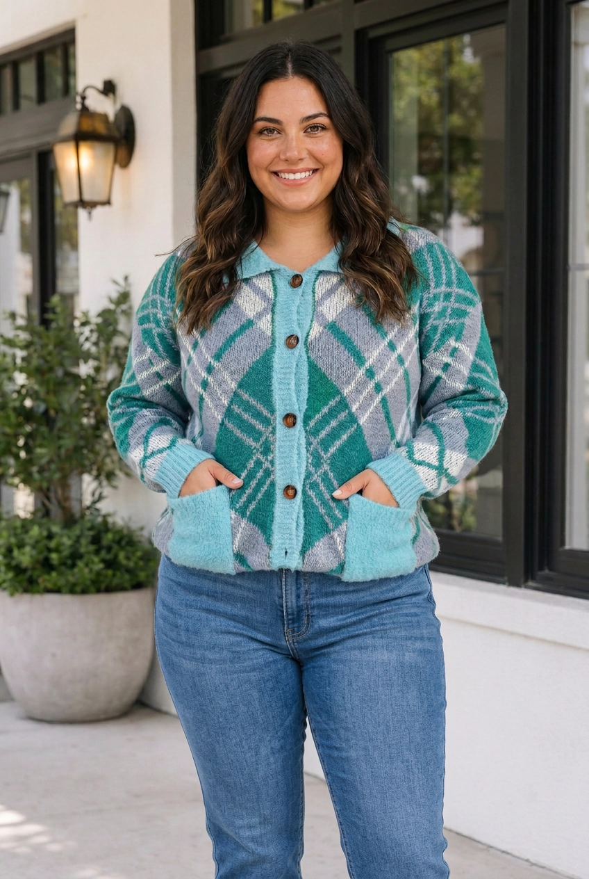 Threaded Pear Women's Rheia Shift Cardigan Sweater Long Sleeve PLUS Top
