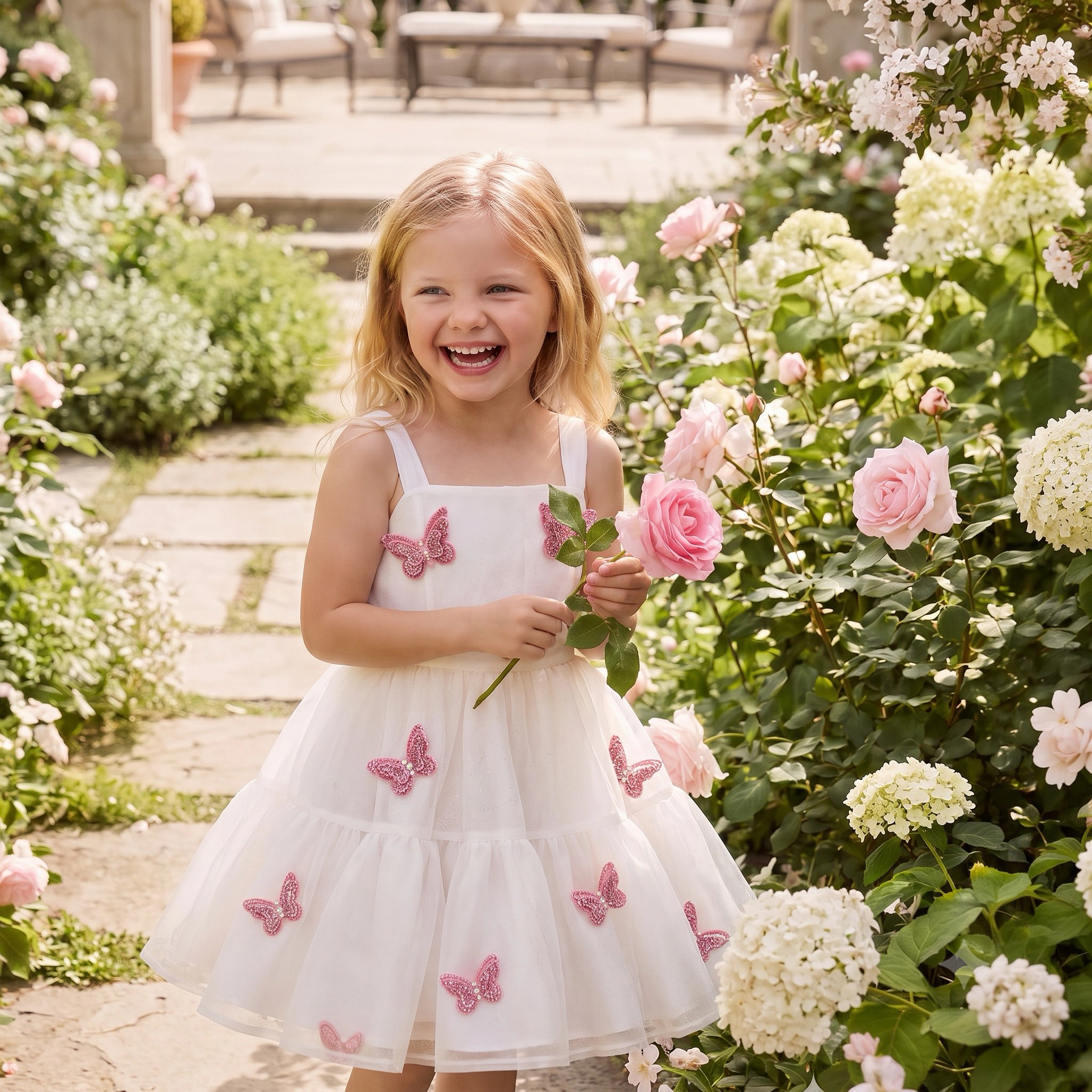 2Bunnies Girls 4T-10Y Sparkling Organza 3D Butterfly Appliqués Tiered Party Dress