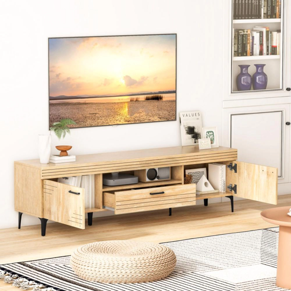 Hivvago Tv Stand With 2 Cabinets And Storage Drawer For 65 Inches Tvs-Oak