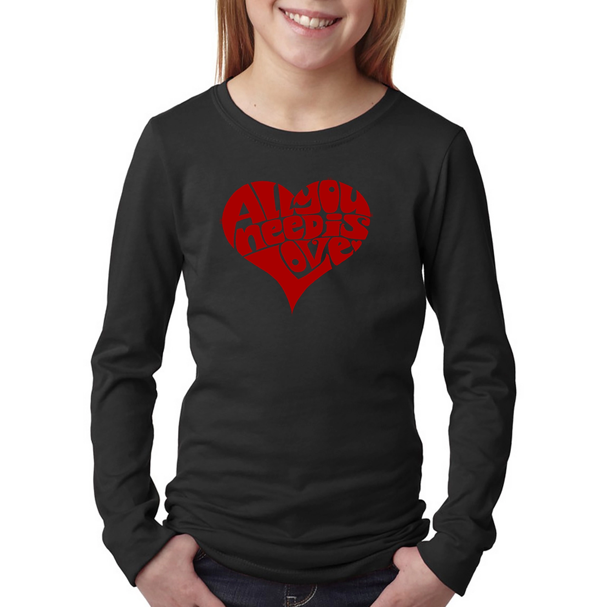 LA Pop Art Girls Long Sleeve Word T-Shirt - All You Need Is Love