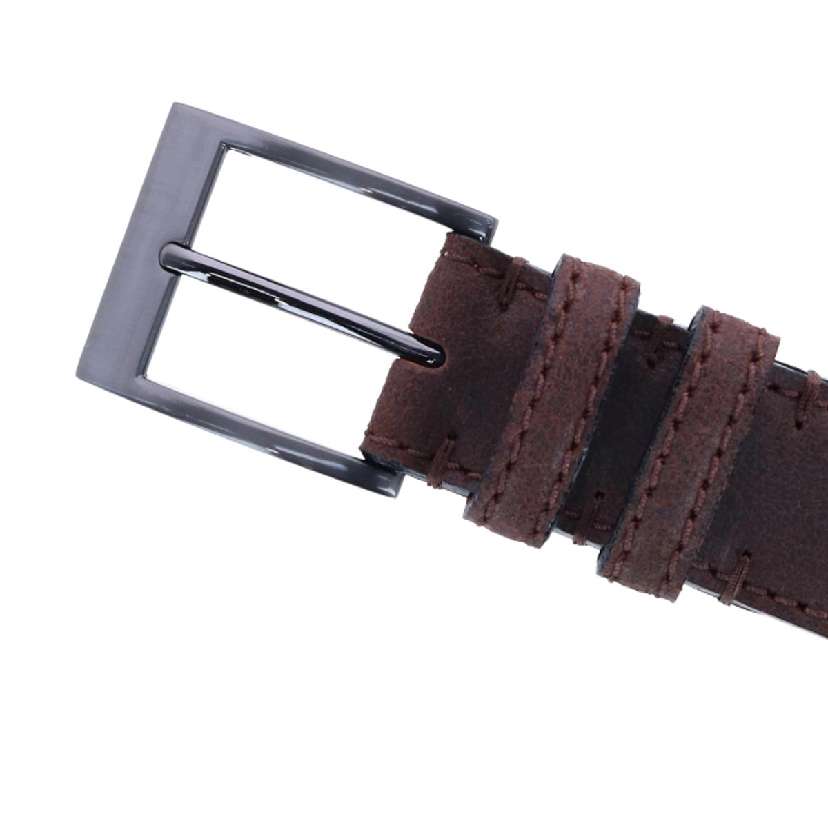 CTM Men's Textured Italian Leather Belt with Sqaure Buckle