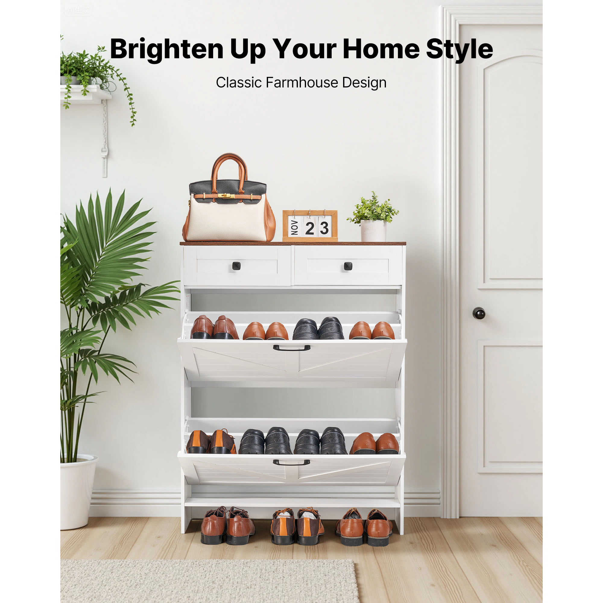 HONGGE Shoe Cabinet with Flip Drawers, Shoes Storage Cabinet with Anti-Tipping Device